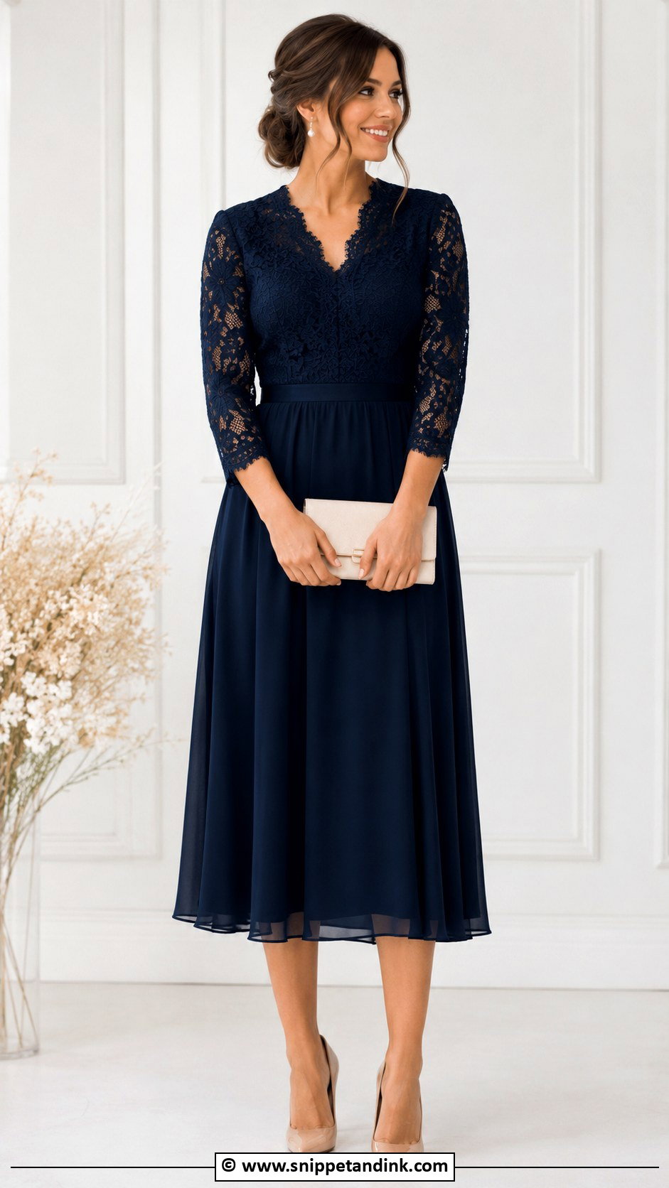 Navy Midi Baptism Dress for Mom - Snippet and Ink - 25 Baptism Dress for Mom Ideas
