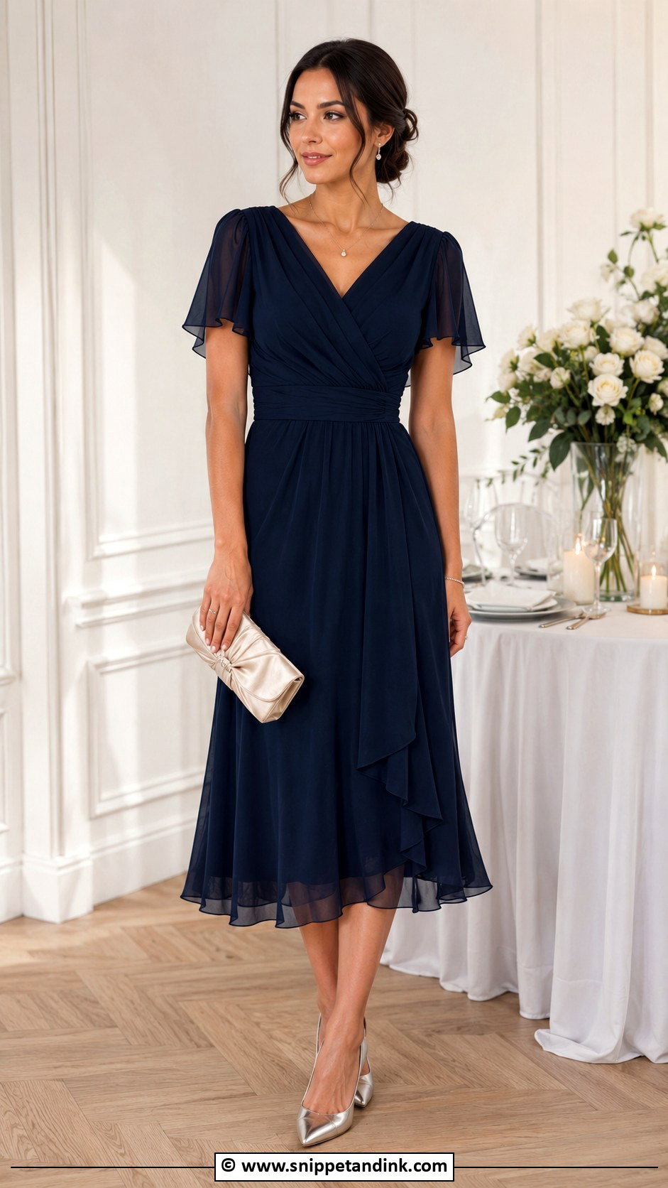 Navy Midi Dress Cocktail Wedding Attire - Snippet and Ink - 30 Cocktail Wedding Attire Ideas