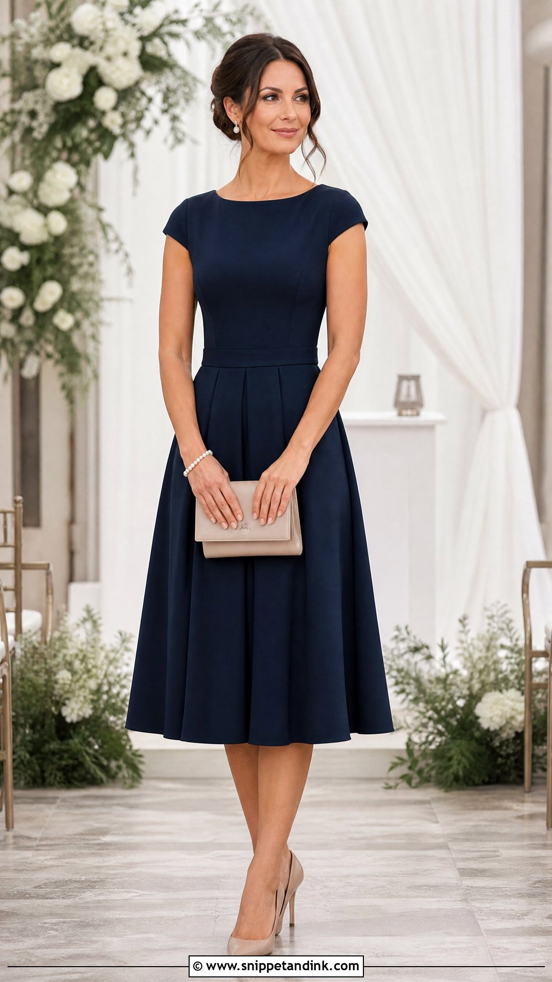Navy Midi Dress Wedding Officiant Attire - Snippet and Ink - 25 Wedding Officiant Attire Ideas