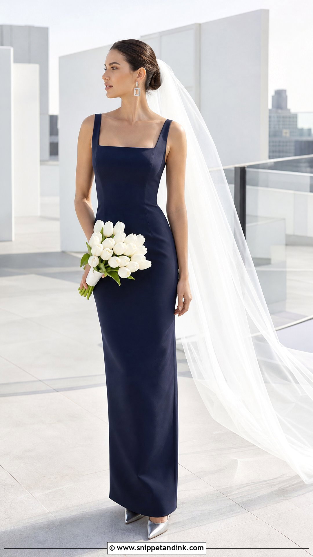 Navy Minimalist Column Wedding Dress - Snippet and Ink - 20 Navy Wedding Dress Ideas