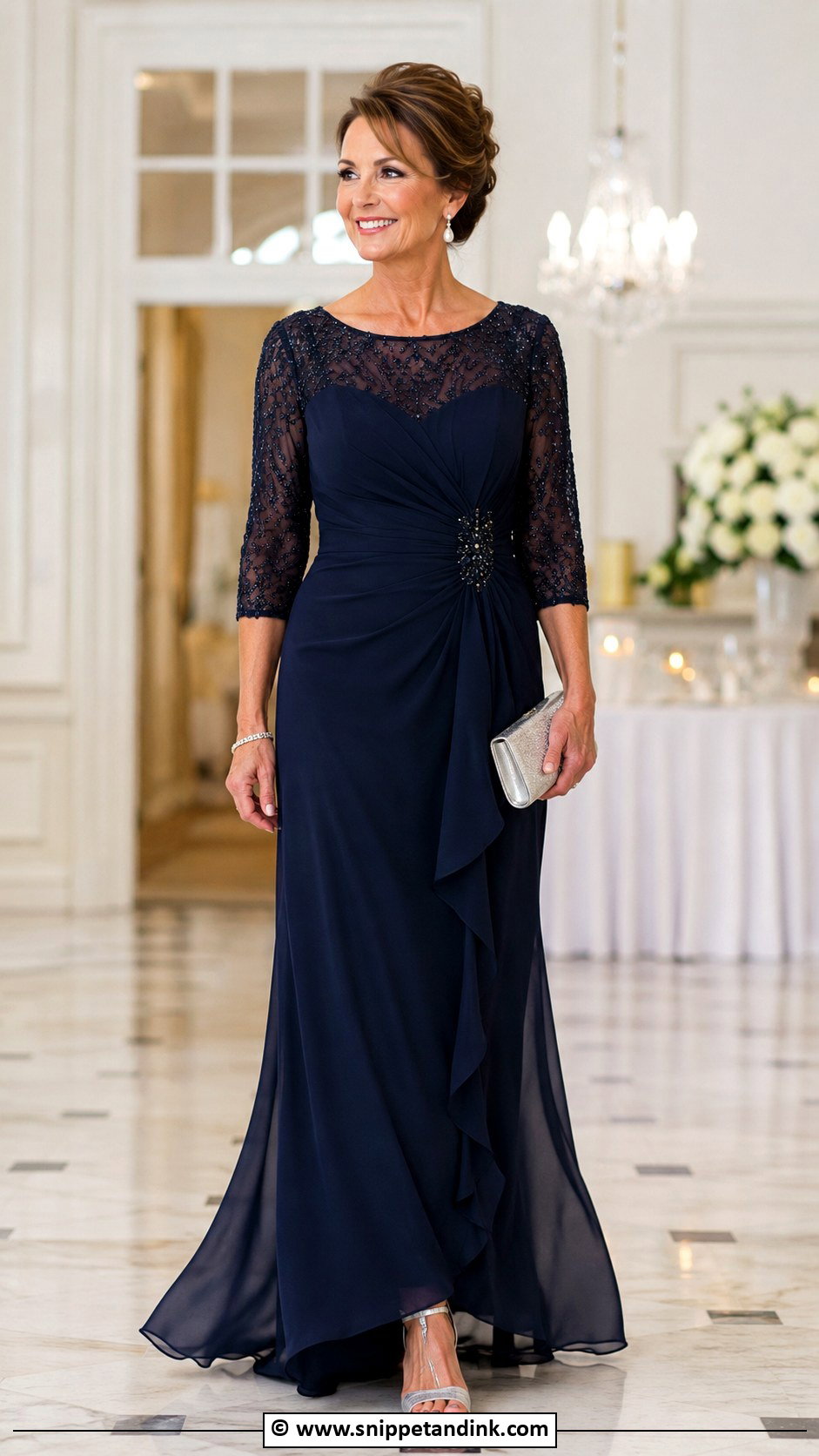 Navy Mother Of The Bride Dress With Silver Heels - Snippet and Ink - 25 Mom of the Bride Dress Ideas