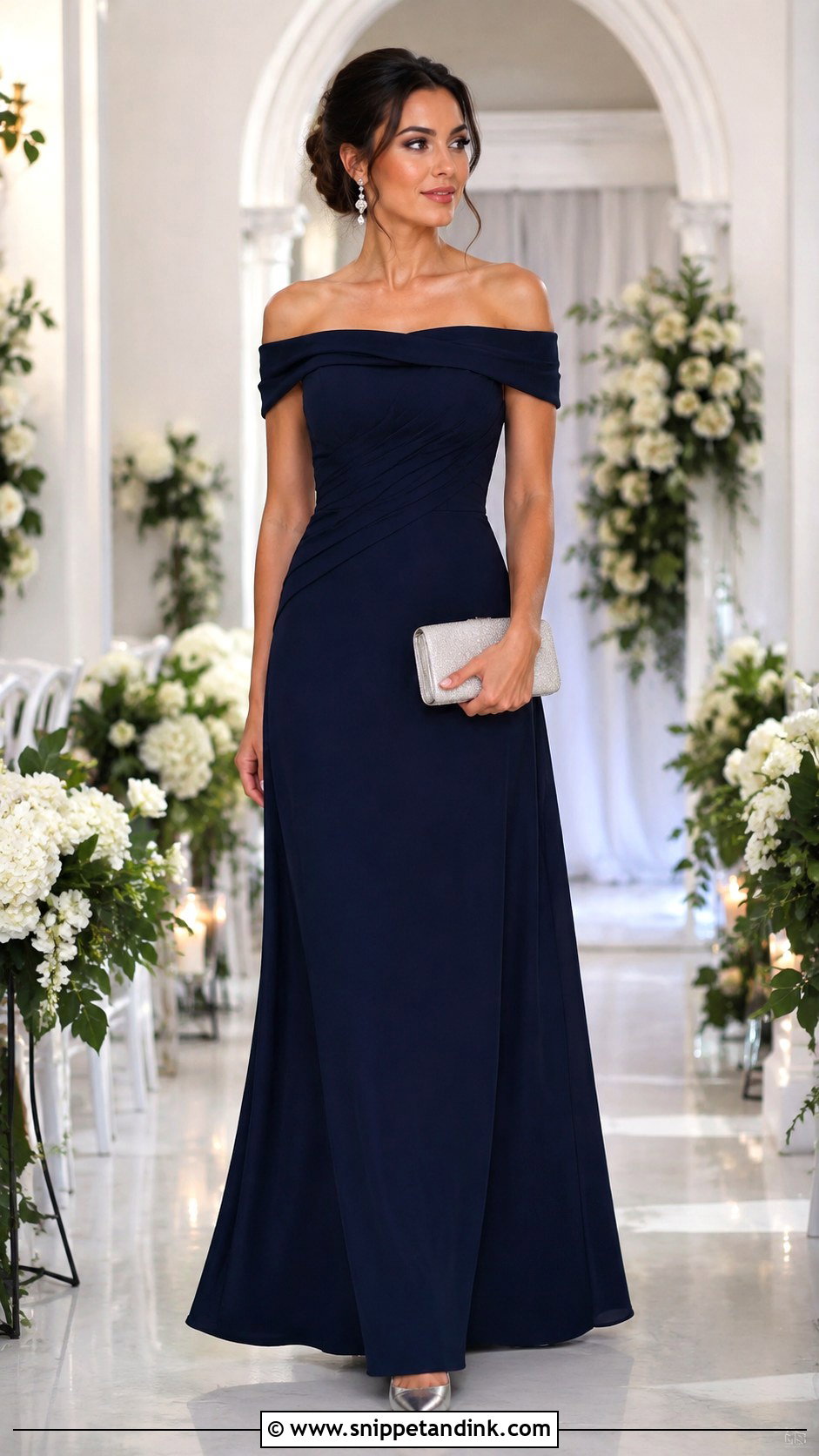 Navy Off Shoulder Bridesmaid Dress - Snippet and Ink - 20 Braids Maid Dresses