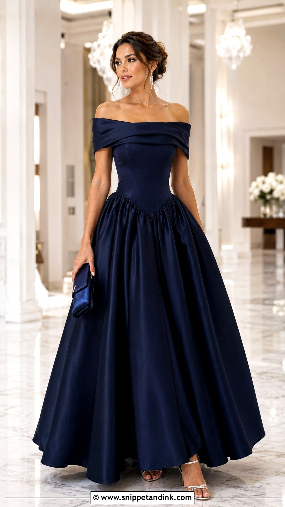 Navy Off Shoulder Drop Waist Ball Gown - Snippet and Ink - 20 Drop Waist Ball Gown Ideas