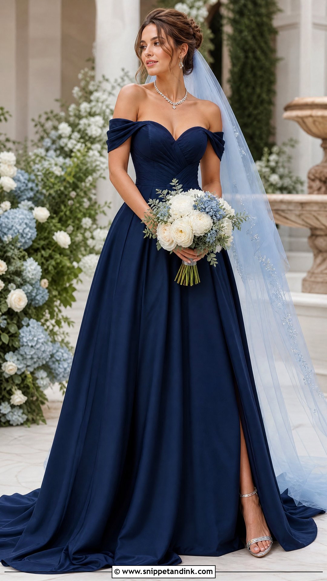 Navy Off The Shoulder Wedding Dress - Snippet and Ink - 20 Navy Wedding Dress Ideas