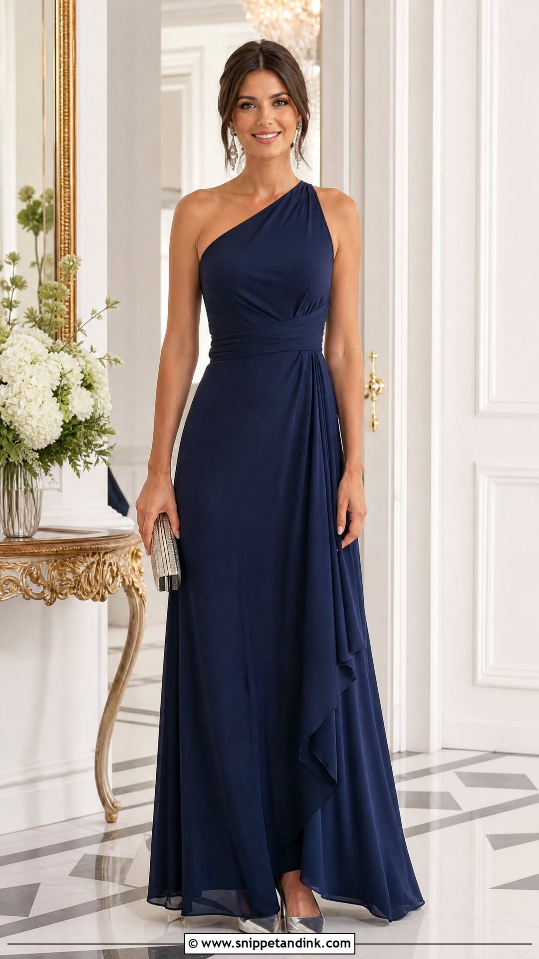 Navy One Shoulder Gown - Snippet and Ink - 20 Sisters Wedding Dress Ideas