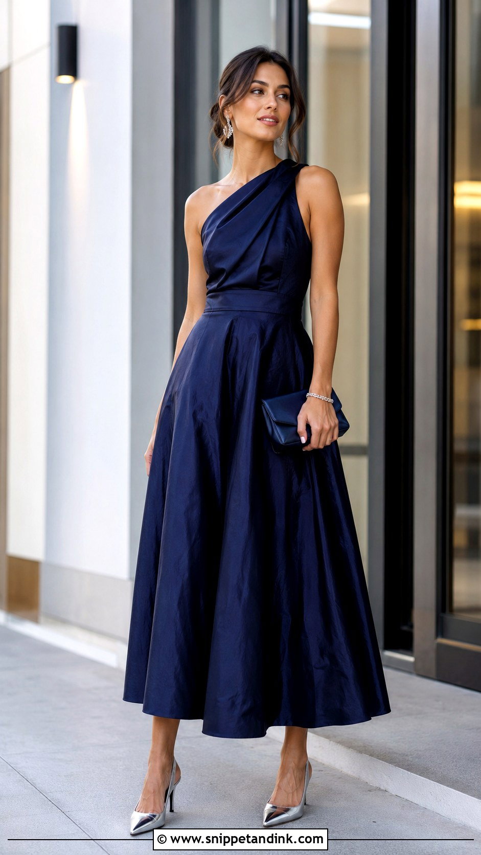 Navy One Shoulder Taffeta Gown - Snippet and Ink - 20 Taffeta Gown Ideas