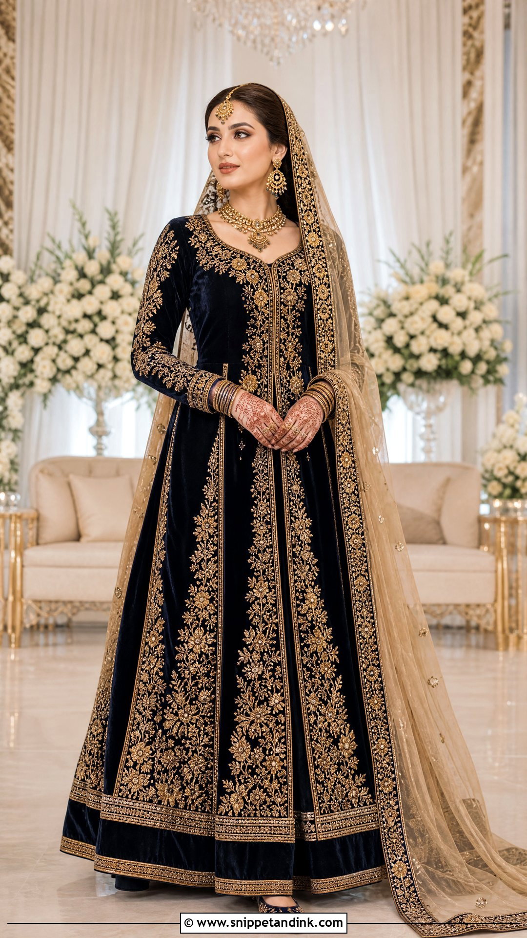 Navy Pakistani Bridal Velvet Pishwas - Snippet and Ink - 20 Pakistani Bridal Wedding Dresses