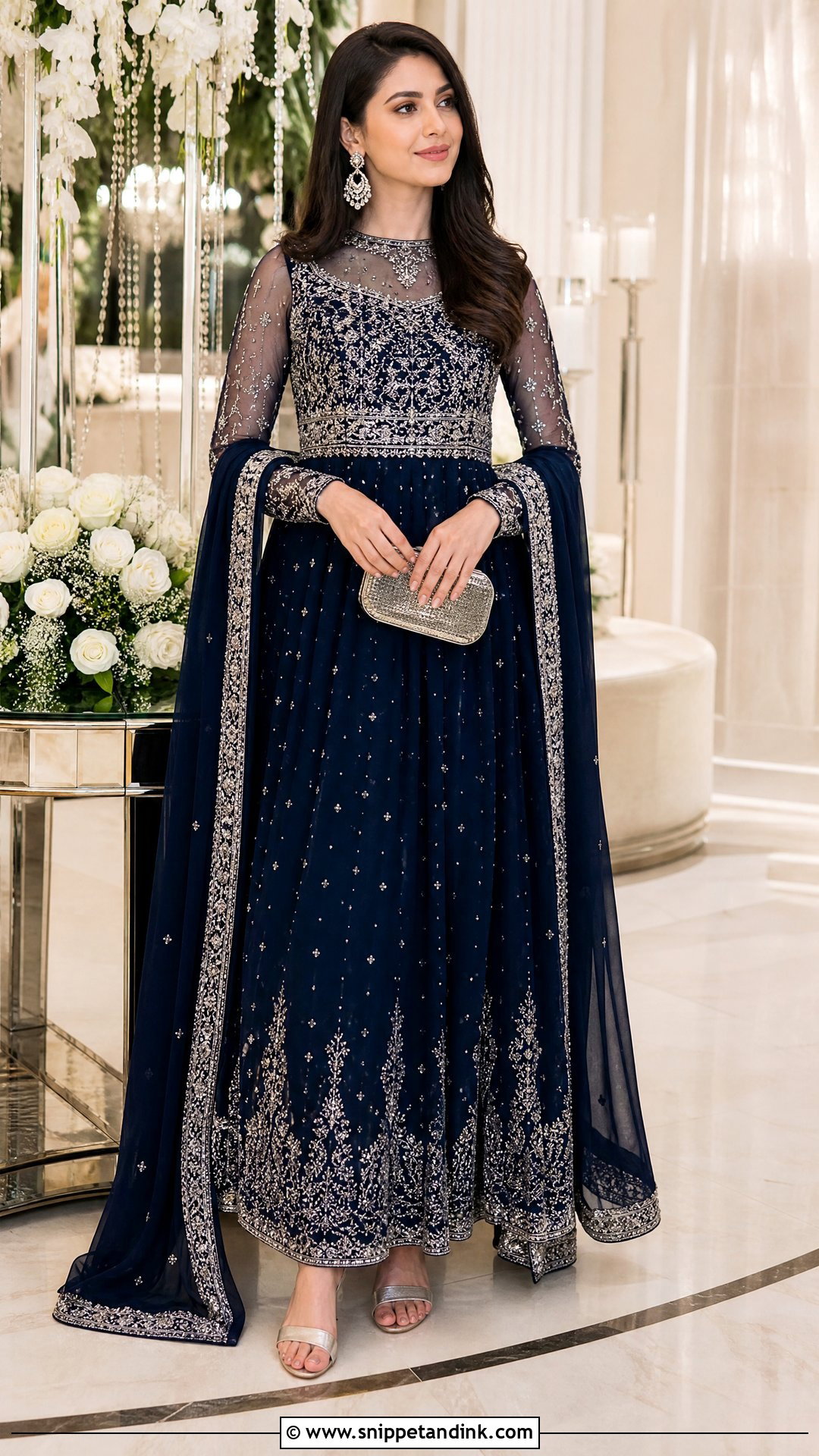 Navy Pakistani Chiffon Maxi Dress - Snippet and Ink - 25 Pakistani Fancy Dresses for Wedding