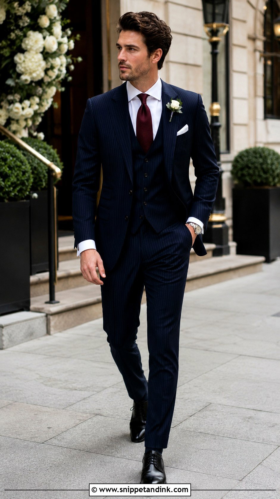 Navy Pinstripe 3 Piece Wedding Suit - Snippet and Ink - 20 3 Piece Suit Wedding Ideas