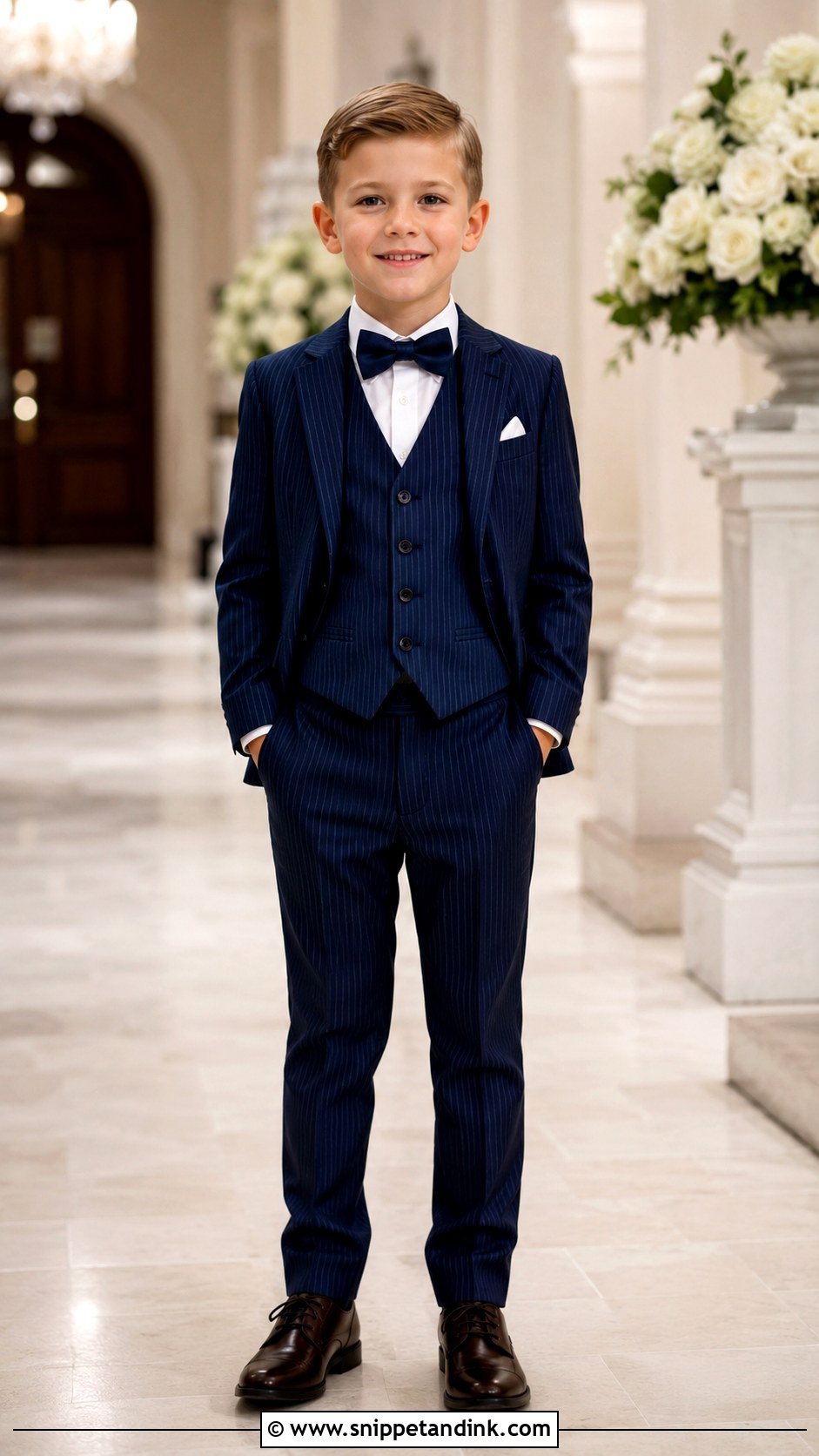 Navy Pinstripe Ring Bearer Suit - Snippet and Ink - 20 Navy Ring Bearer Outfit Ideas