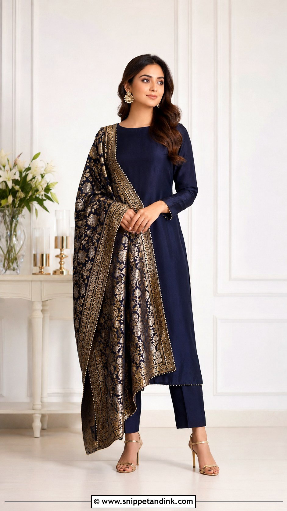 Navy Plain Suit With Heavy Zari Dupatta - Snippet and Ink - 30 Plain Suit with Heavy Dupatta Ideas