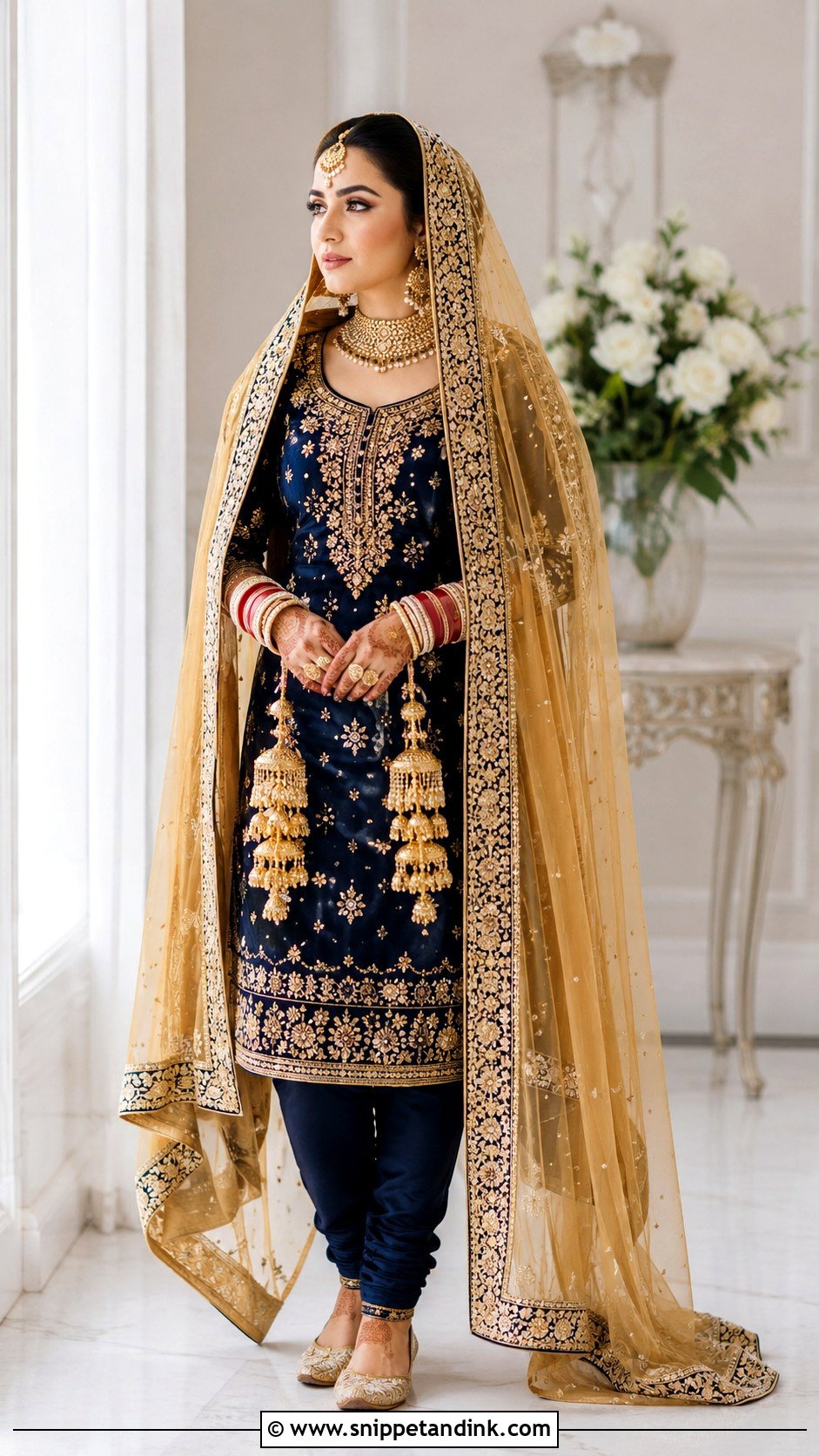 Navy Punjabi Bridal Suit With Gold Dupatta - Snippet and Ink - 25 Punjabi Wedding Suit Bridal Sikh Bride Ideas
