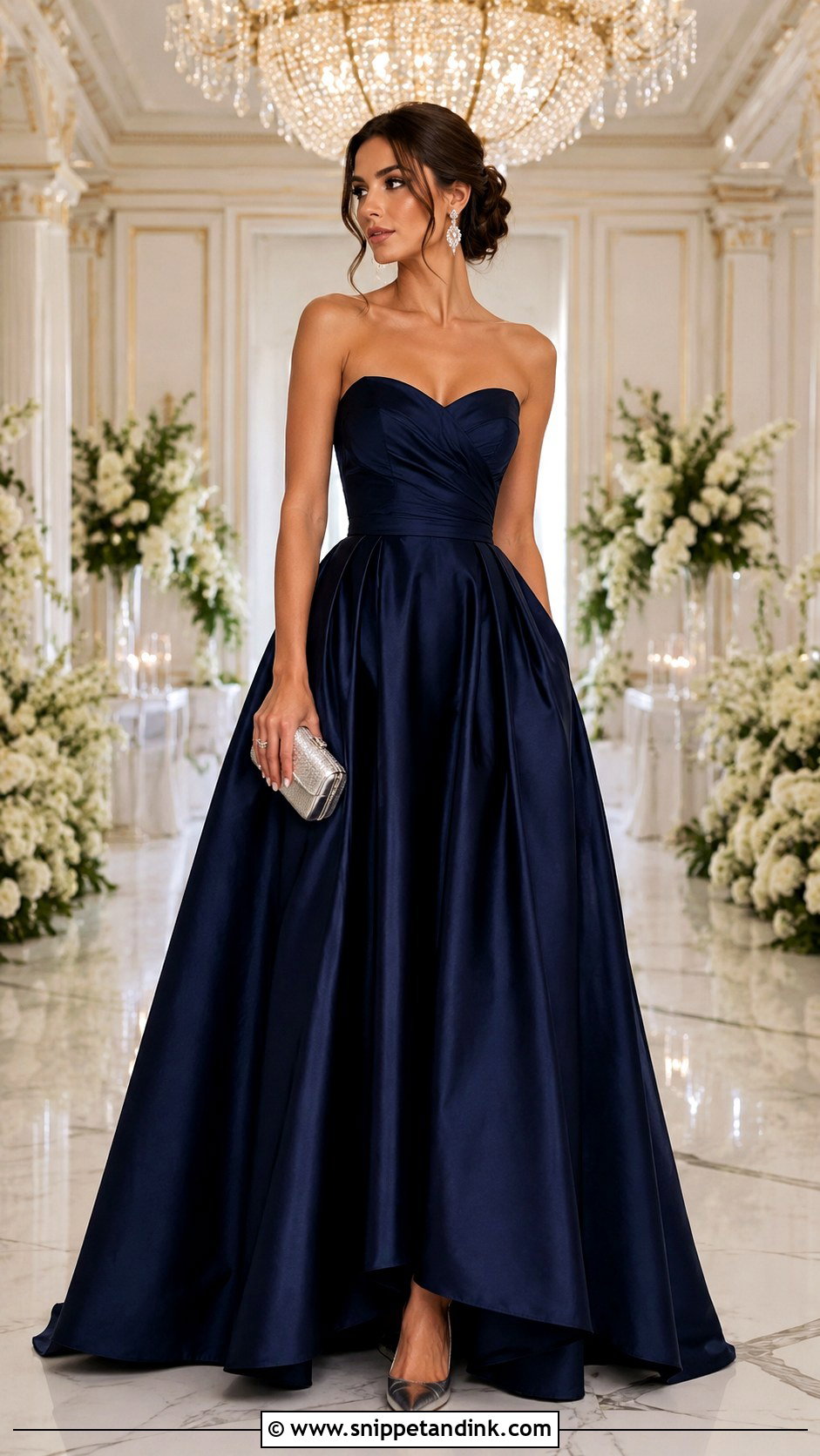 Navy Satin Ball Gown Outfit - Snippet and Ink - 25 White Tie Wedding Ideas