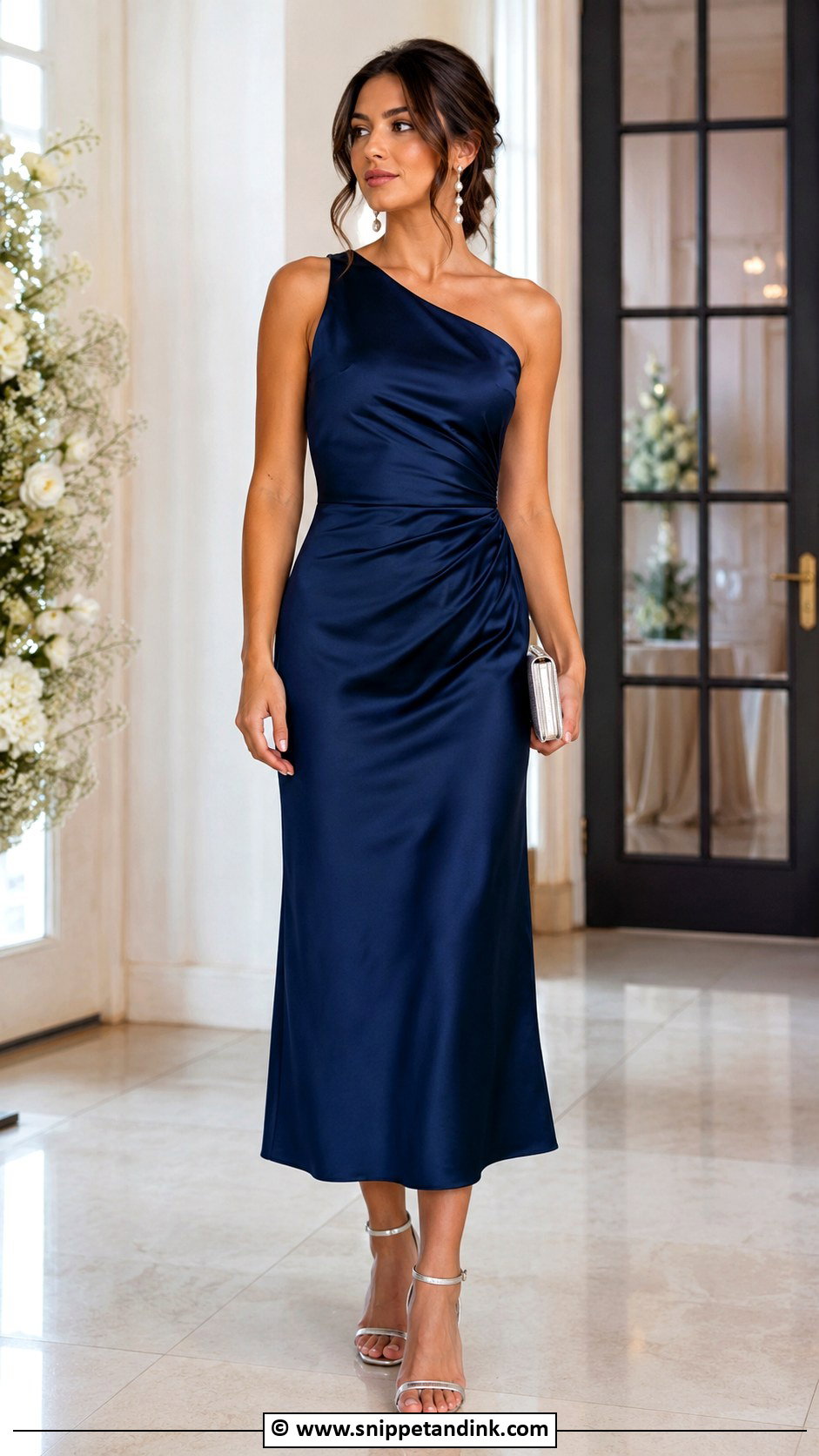 Navy Satin Midi Brides Sister Dress - Snippet and Ink - 30 Bride's Sister Dress Ideas