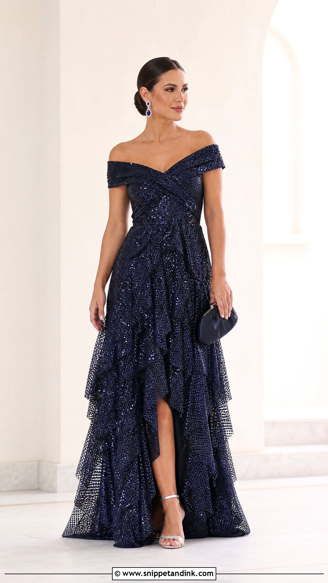 Navy Sequin Ball Gown With Silver Heels - Snippet and Ink - 20 Sequin Ball Gown Ideas