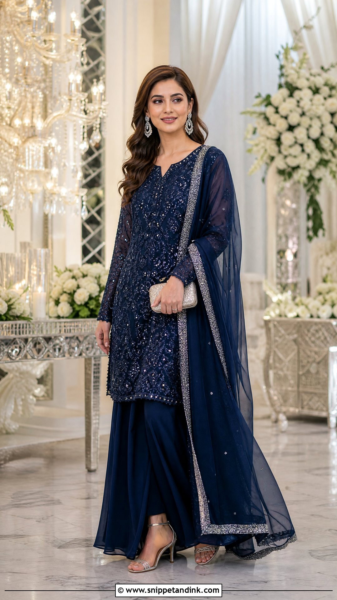 Navy Sequin Kurta Set for Reception - Snippet and Ink - 25 Kurta Set for Wedding Ideas