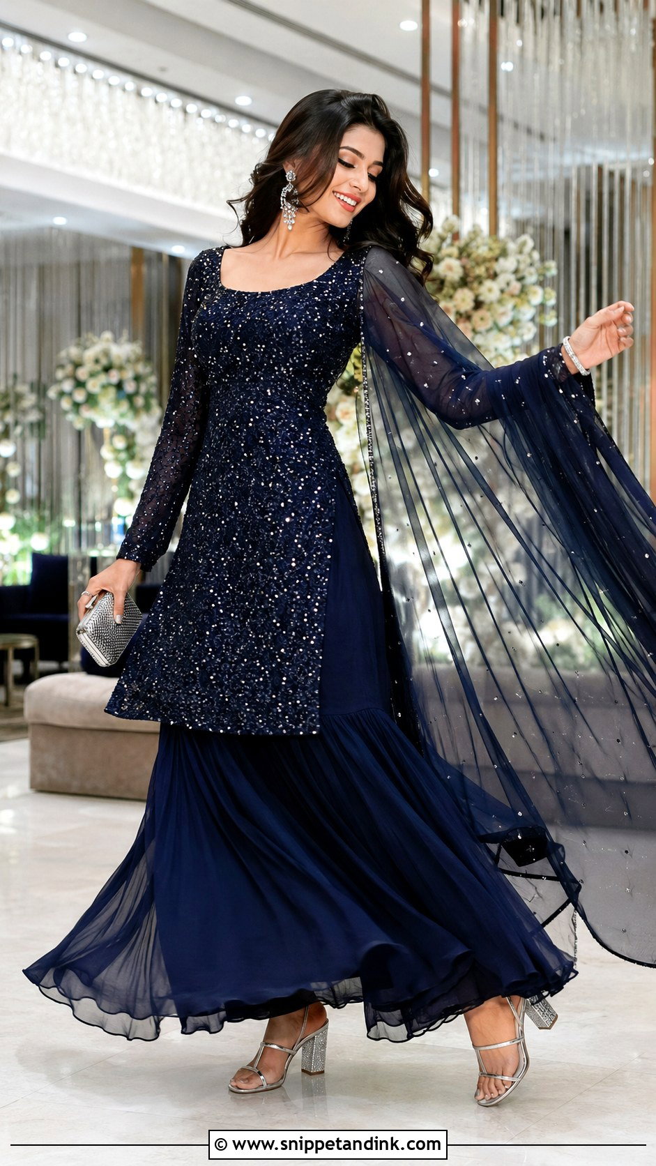 Navy Sequin Kurti With Skirt - Snippet and Ink - 20 Kurti Skirt Indian Weddings Ideas