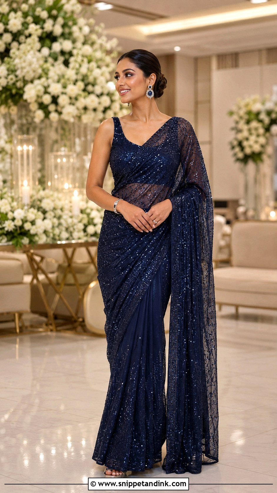 Navy Sequin Saree For Reception - Snippet and Ink - 20 South Asian Wedding Dress Ideas