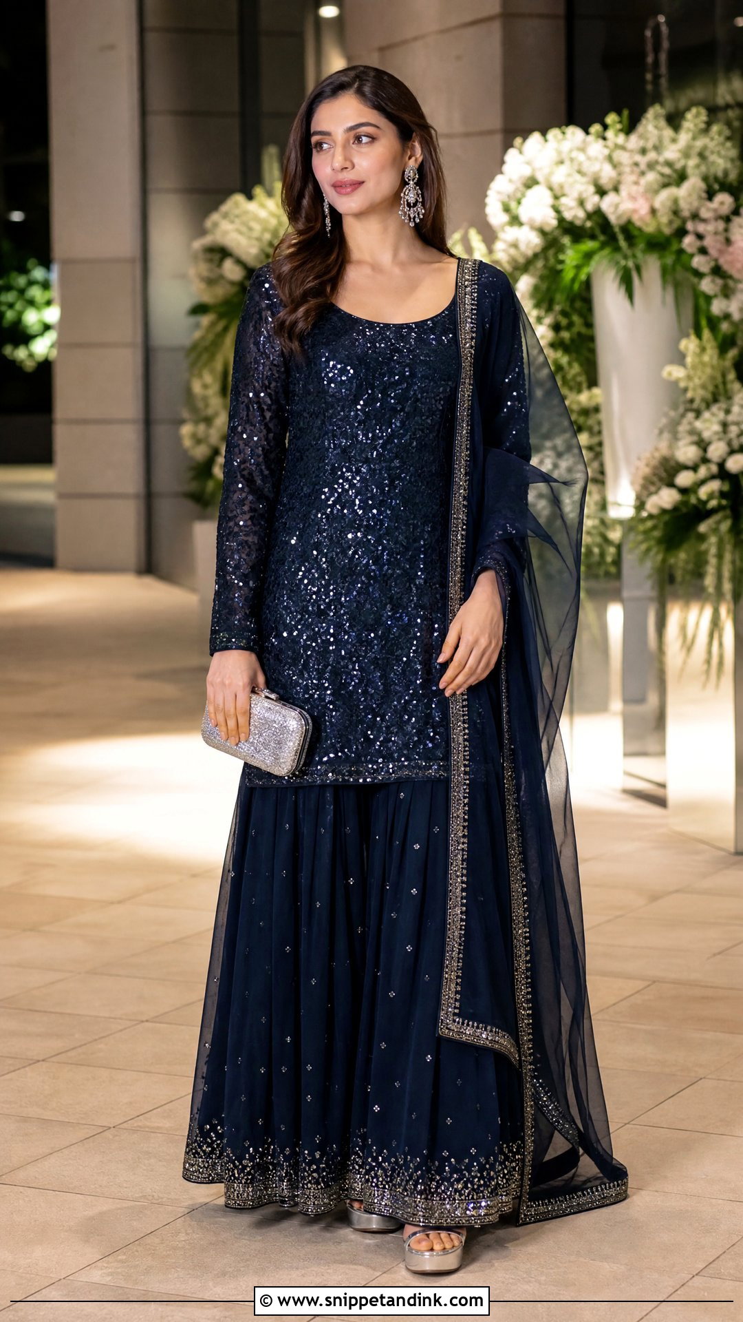 Navy Sequin Sharara Set - Snippet and Ink - 20 Sharara Designs Party Wear Indian Weddings