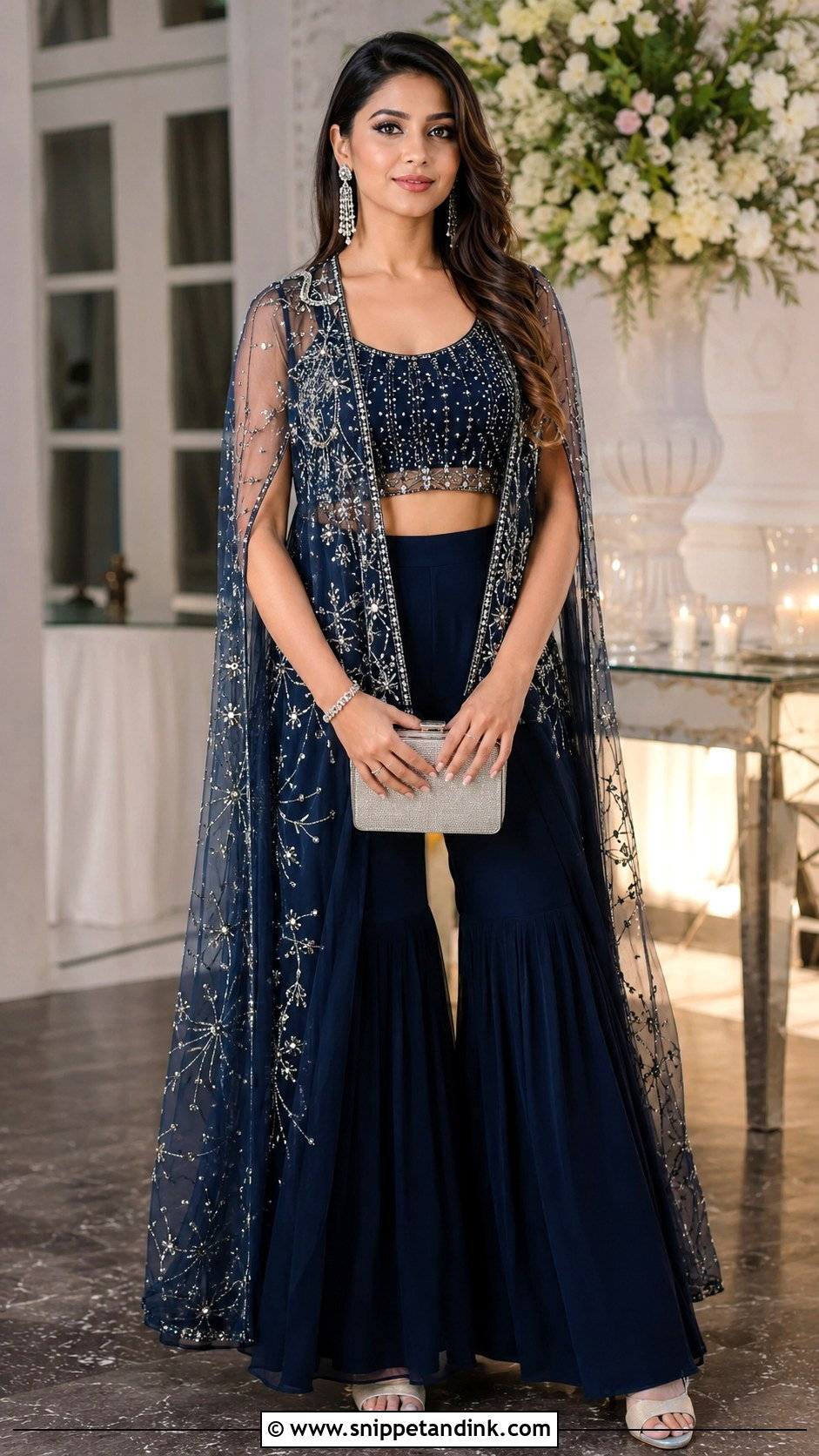 Navy Sharara With Cape Jacket - Snippet and Ink - 20 Pakistani Sharara Designs for Wedding