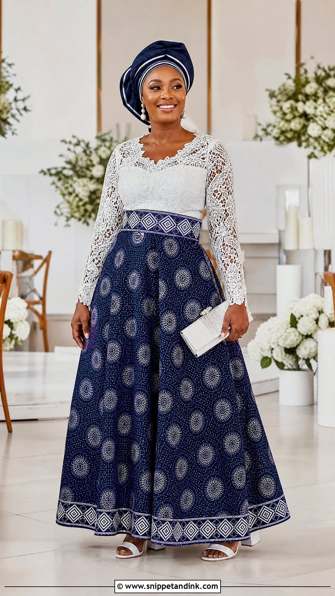 Navy Shweshwe And White Lace Wedding Dress - Snippet and Ink - 20 Shweshwe Dresses South Africa Traditional Weddings