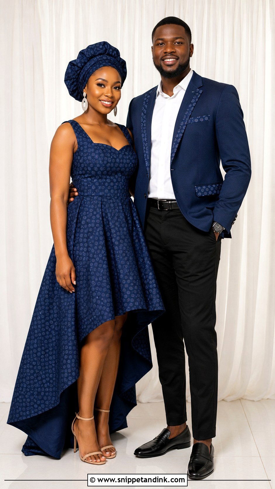 Navy Shweshwe Couple Outfit - Snippet and Ink - 25 Lobola Outfits for Couples