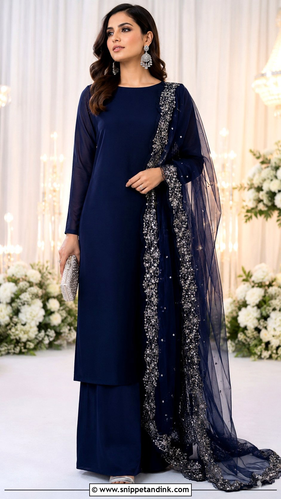 Navy Simple Suit With Heavy Net Dupatta - Snippet and Ink - 30 Simple Suit with Heavy Dupatta Ideas