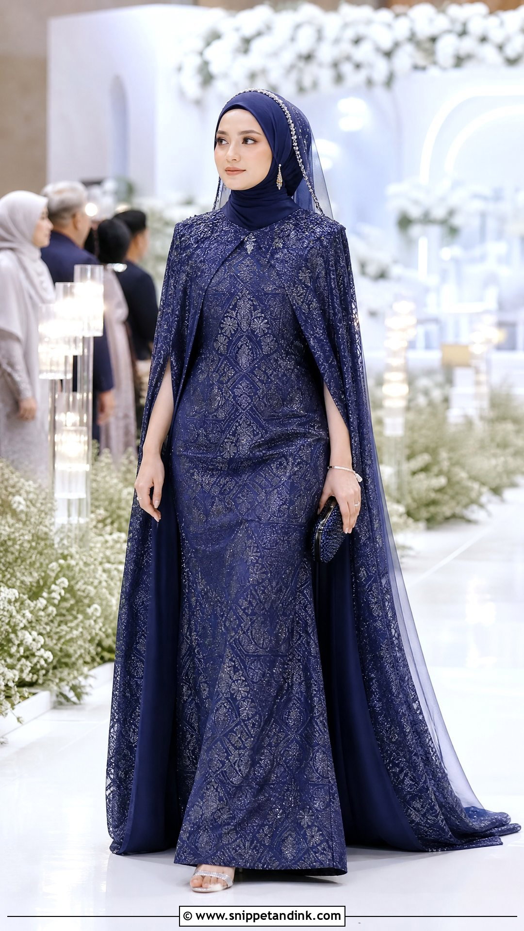 Navy Songket Cape Dress - Snippet and Ink - 20 Wedding Songket Ideas