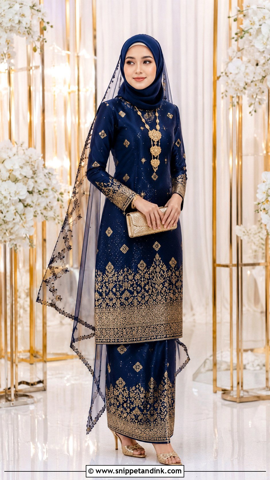 Navy Songket Wedding Dress - Snippet and Ink - 25 Malay Songket Wedding Dress Ideas