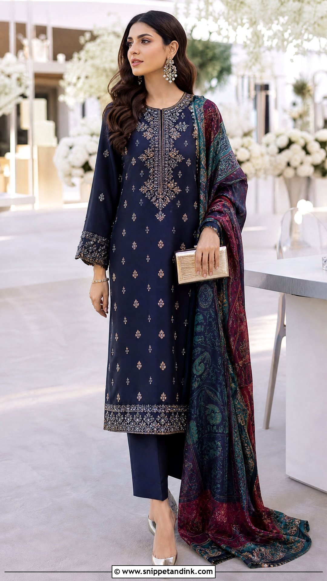 Navy Straight Cut Pakistani Wedding Suit - Snippet and Ink - 20 Pakistani Wedding Suits