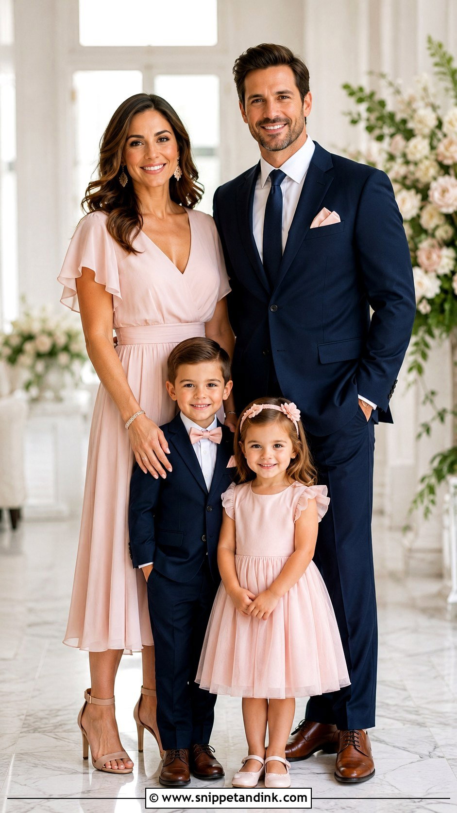 Navy Suit And Blush Midi Dress Family Wedding Outfit - Snippet and Ink - 25 Family Wedding Outfits
