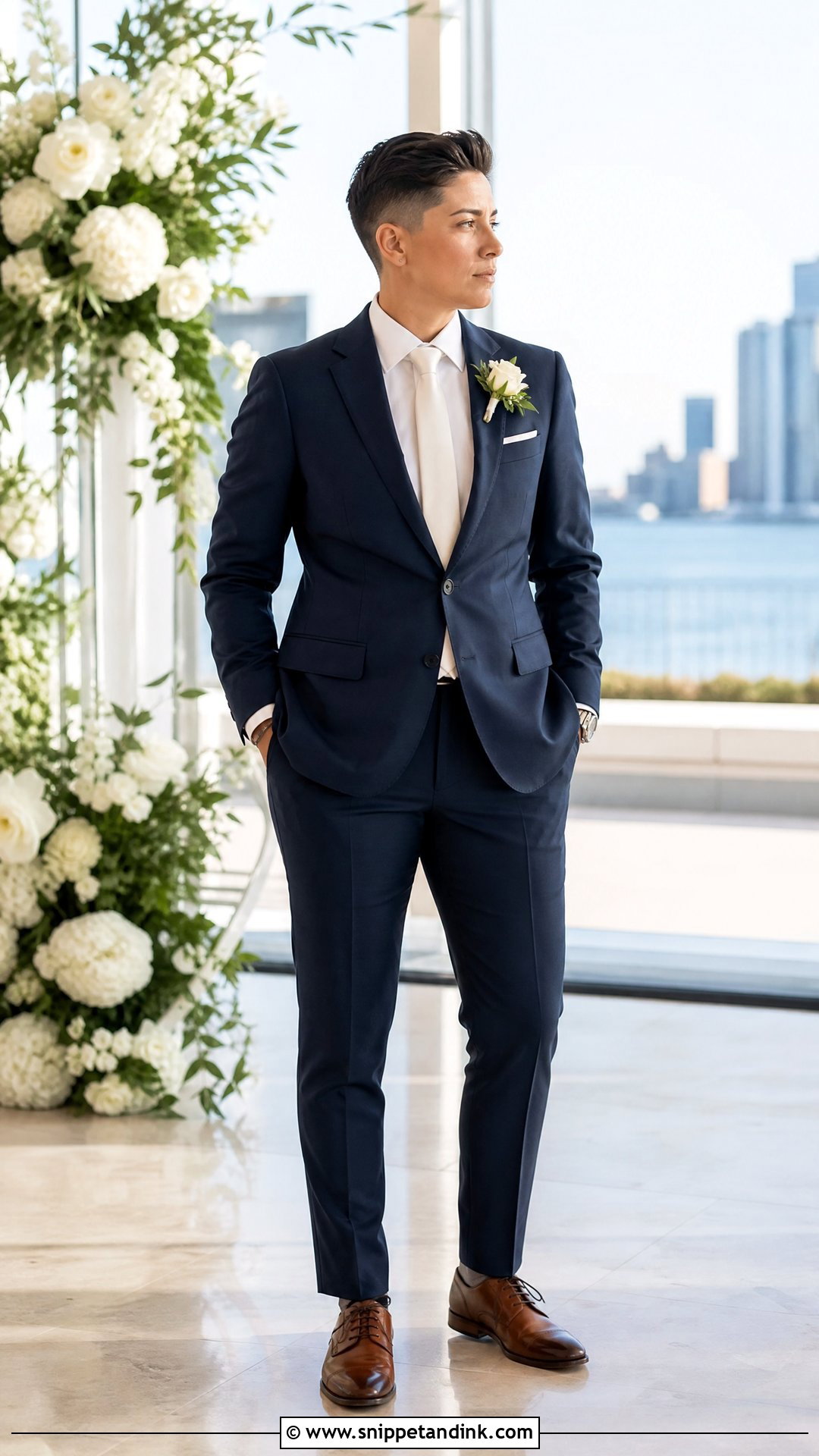 Navy Suit Bride Outfit - Snippet and Ink - 25 Masc Bride Wedding Outfits