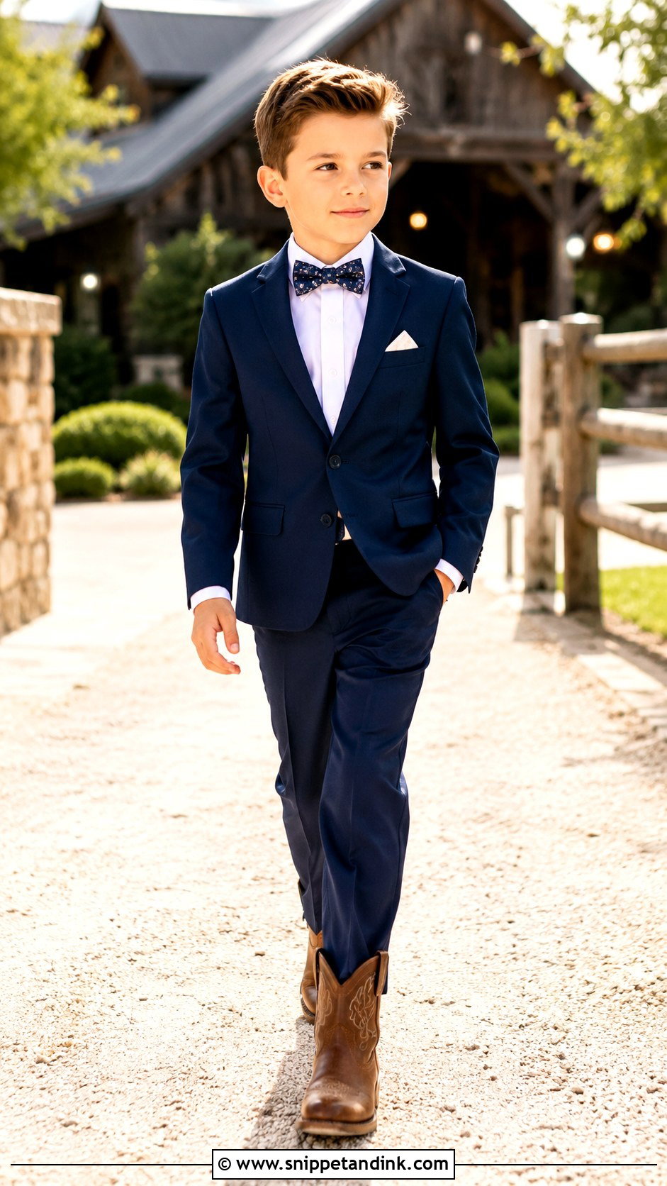 Navy Suit Ring Bearer Outfit With Cowboy Boots - Snippet and Ink - 20 Western Ring Bearer Outfit Ideas