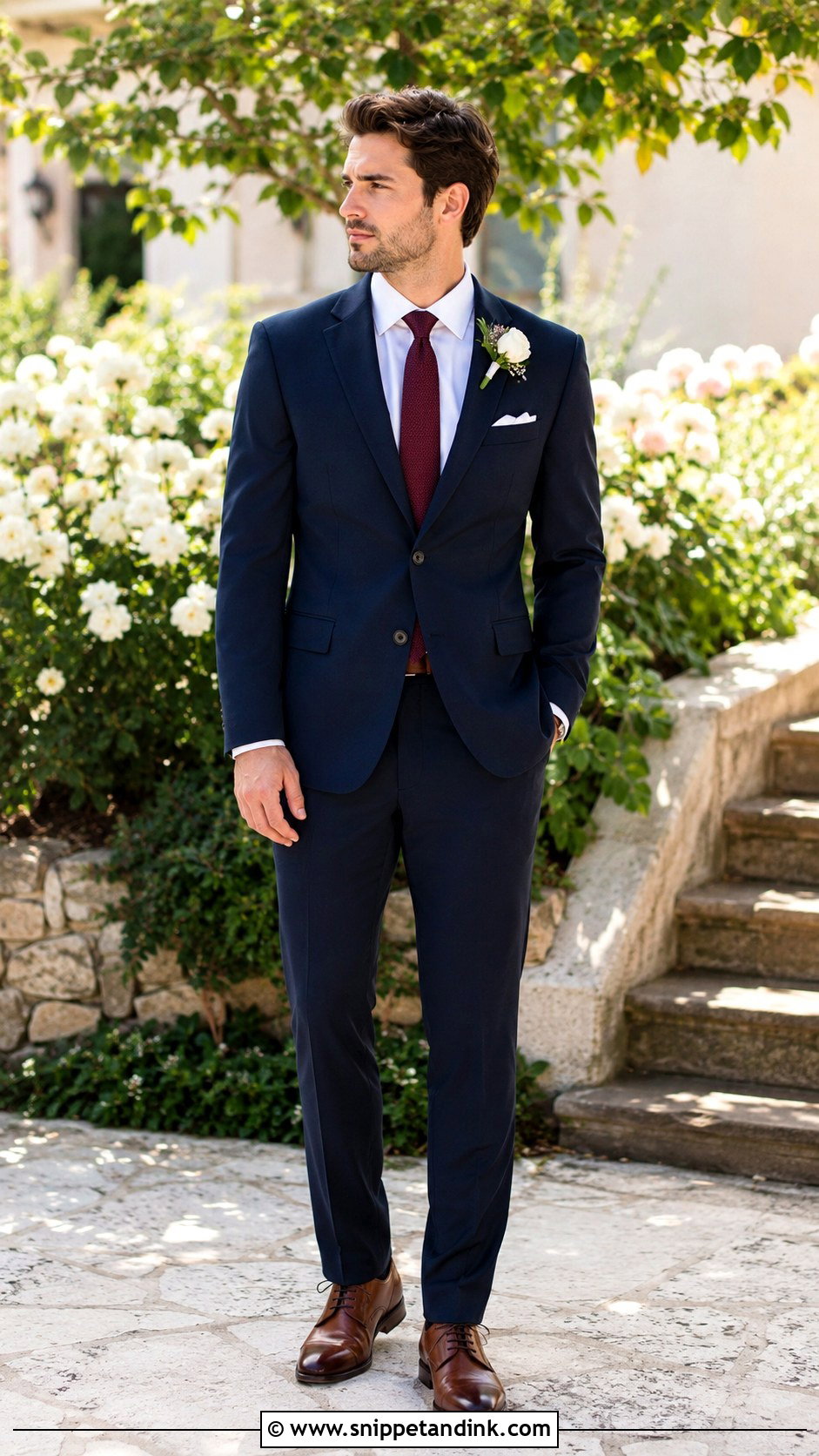 Navy Suit With Boutonniere - Snippet and Ink - 30 Navy Suit Wedding Ideas