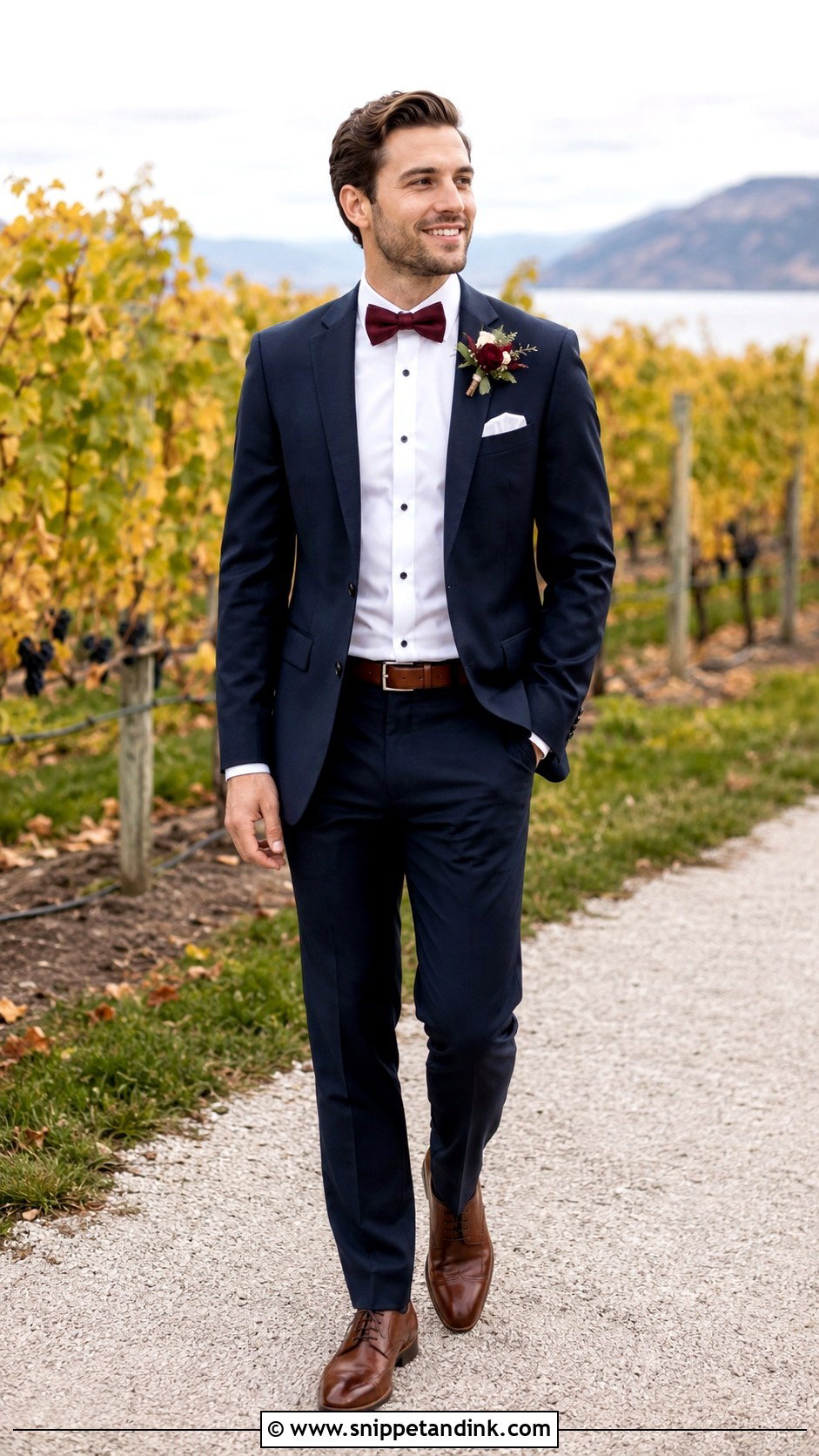 Navy Suit With Burgundy Bow Tie - Snippet and Ink - 20 Bow Tie Wedding Ideas