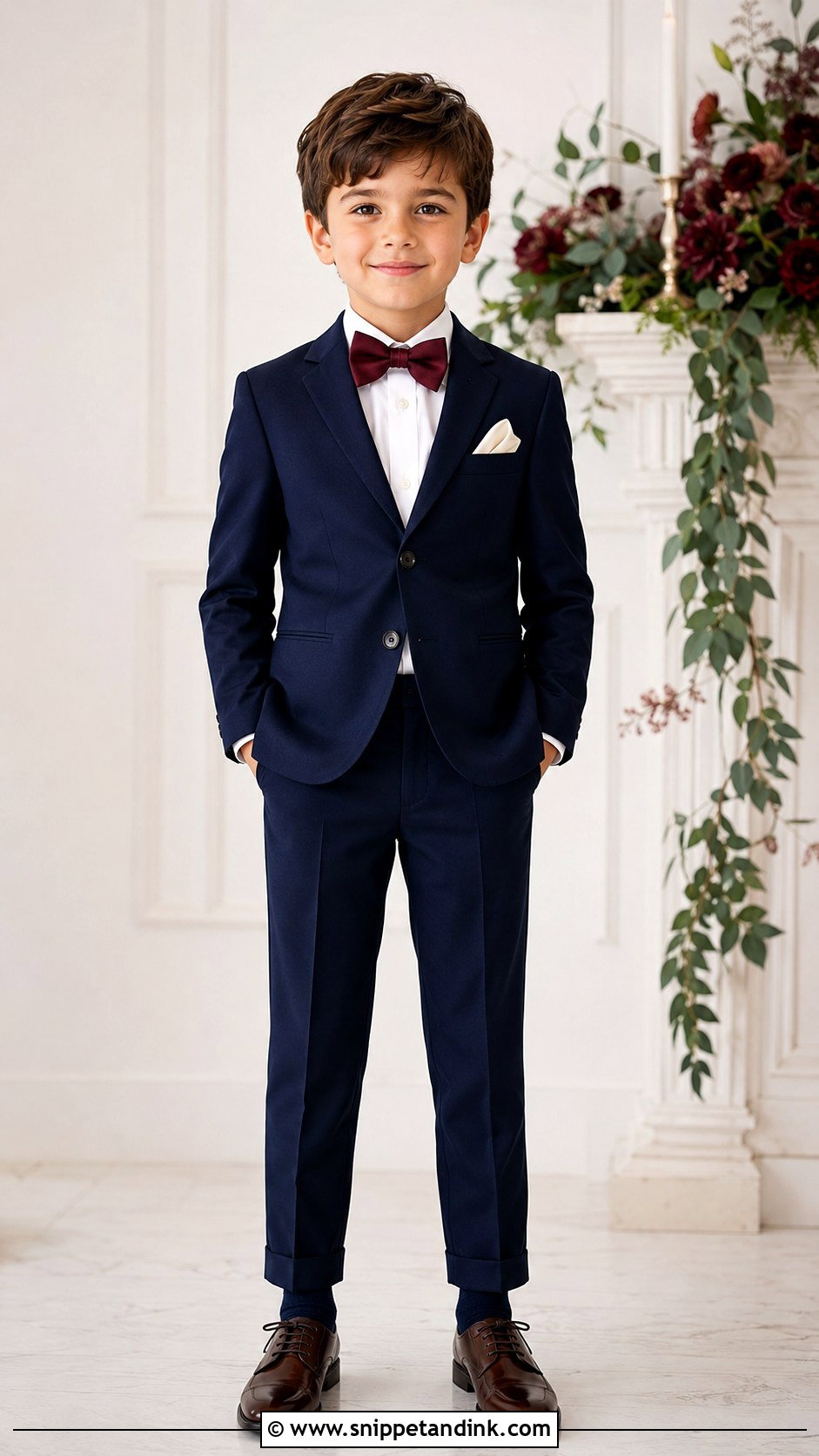 Navy Suit With Burgundy Tie - Snippet and Ink - 20 Navy Ring Bearer Outfit Ideas