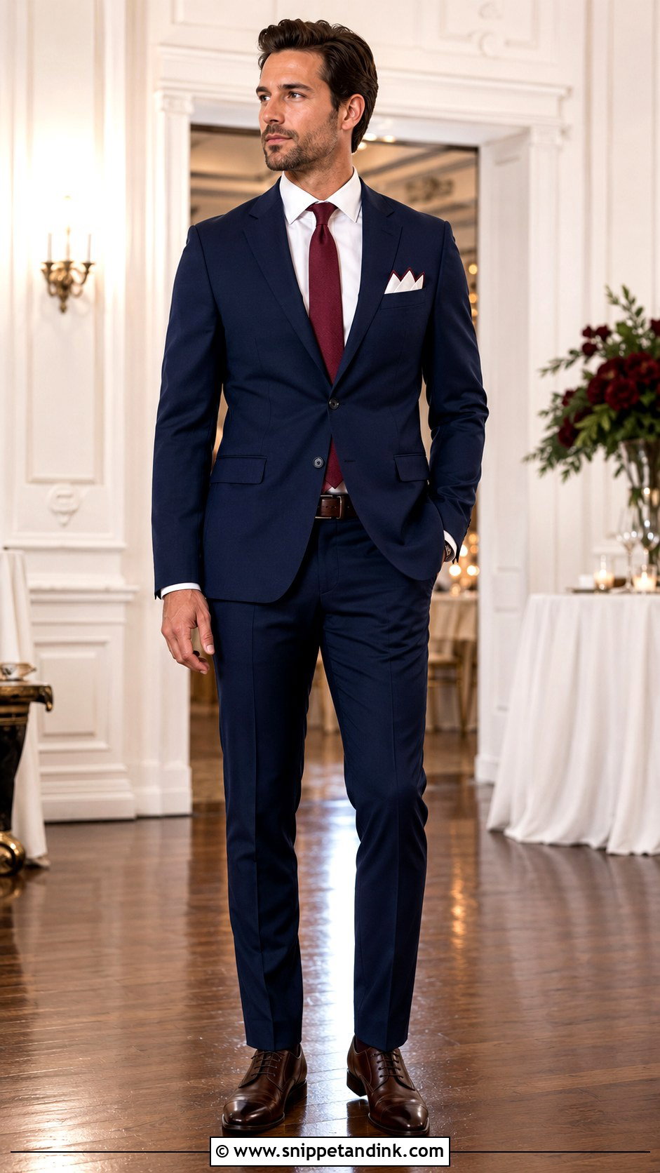 Navy Suit With Burgundy Tie - Snippet and Ink - 30 Navy Suit Wedding Ideas