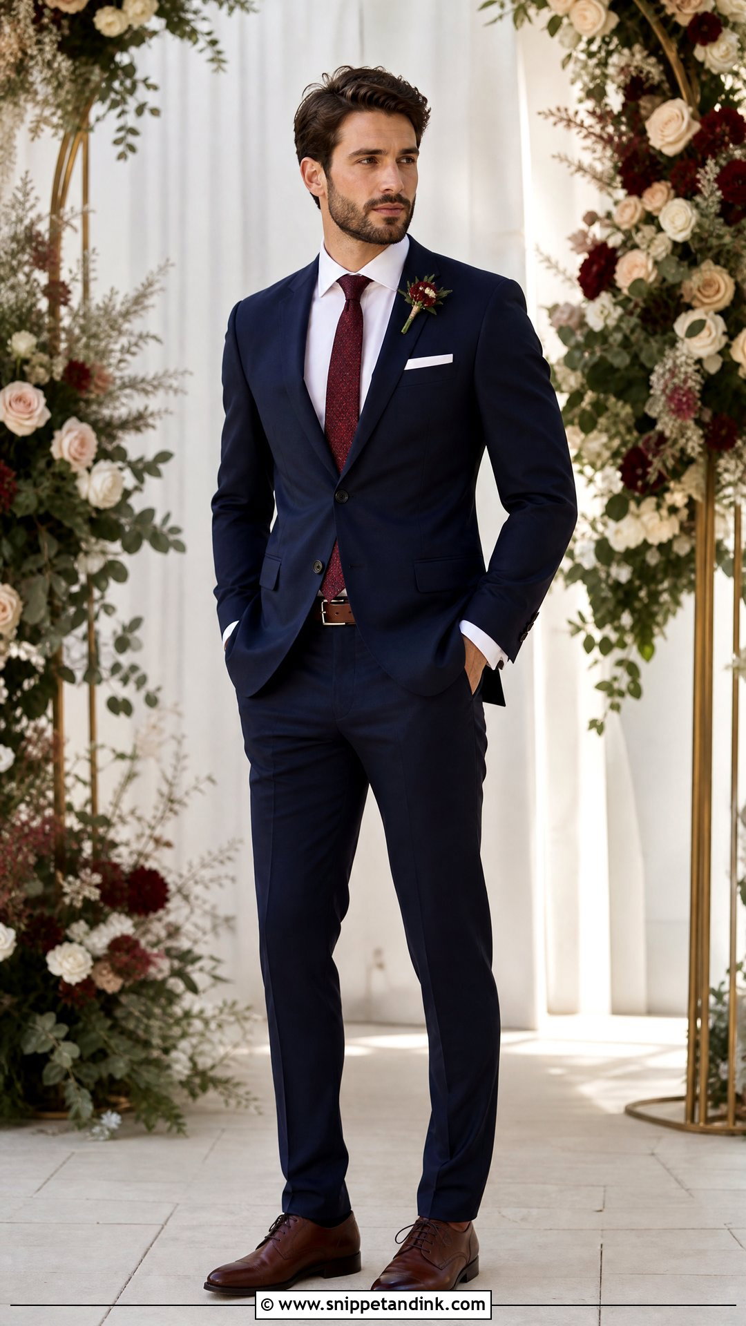 Navy Suit With Burgundy Wedding Tie - Snippet and Ink - 20 Wedding Tie Ideas