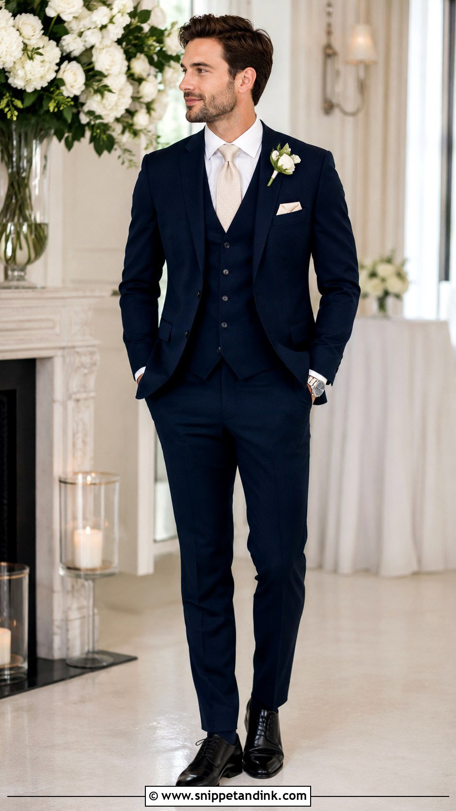 Navy Suit With Champagne Tie - Snippet and Ink - 20 Navy Suits Wedding