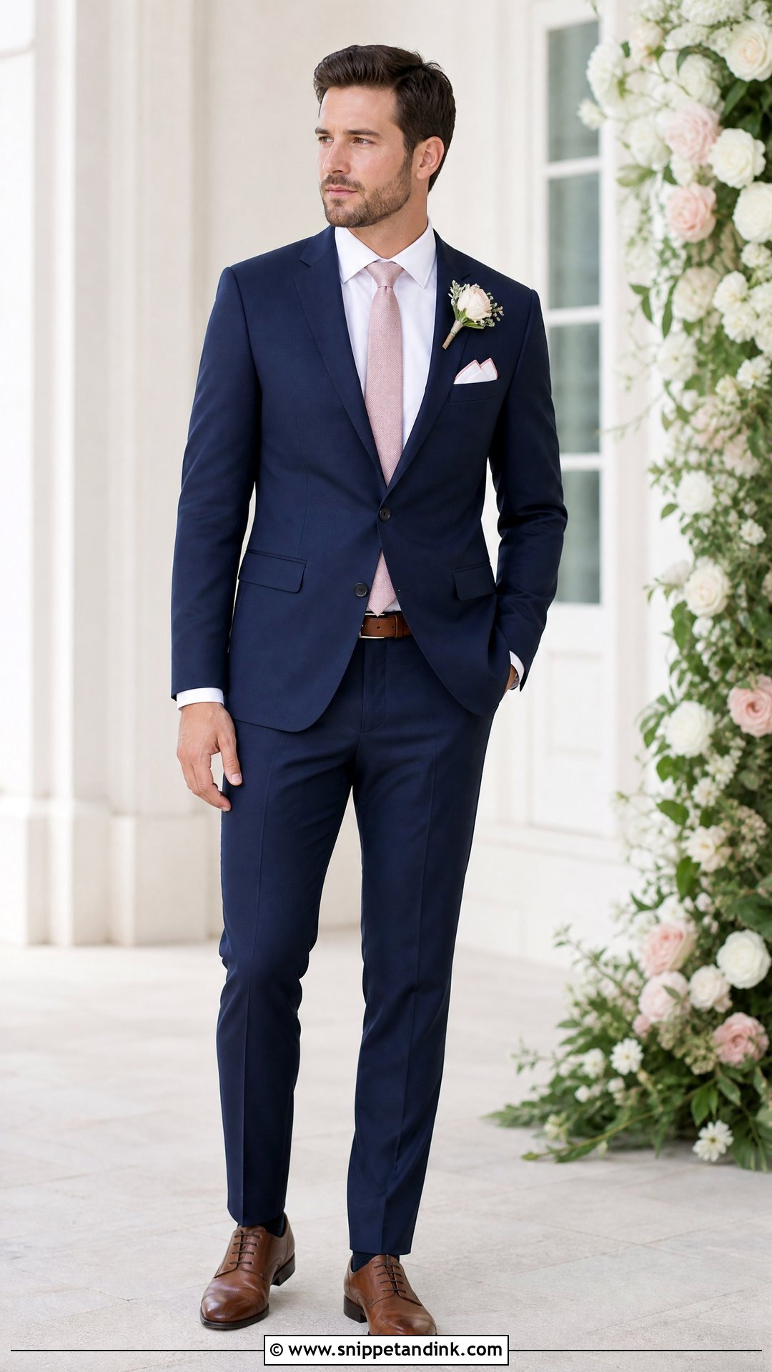Navy Suit With Dusty Rose Tie - Snippet and Ink - 20 Navy Suits Wedding