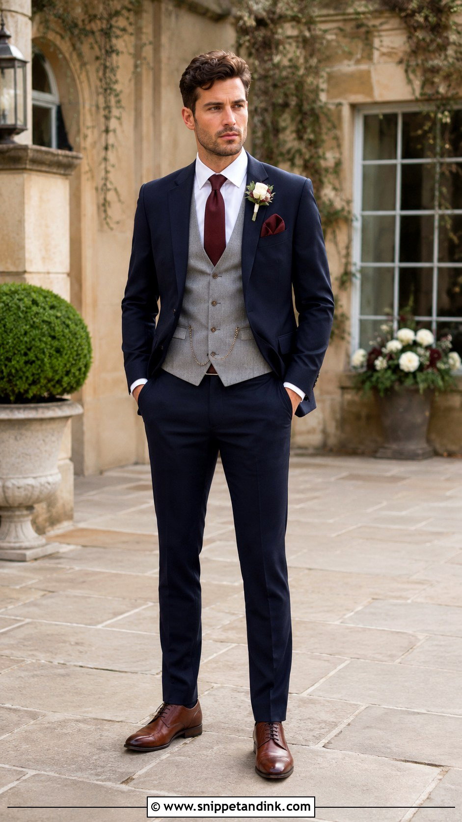 Navy Suit With Grey Waistcoat - Snippet and Ink - 30 Navy Suit Wedding Ideas
