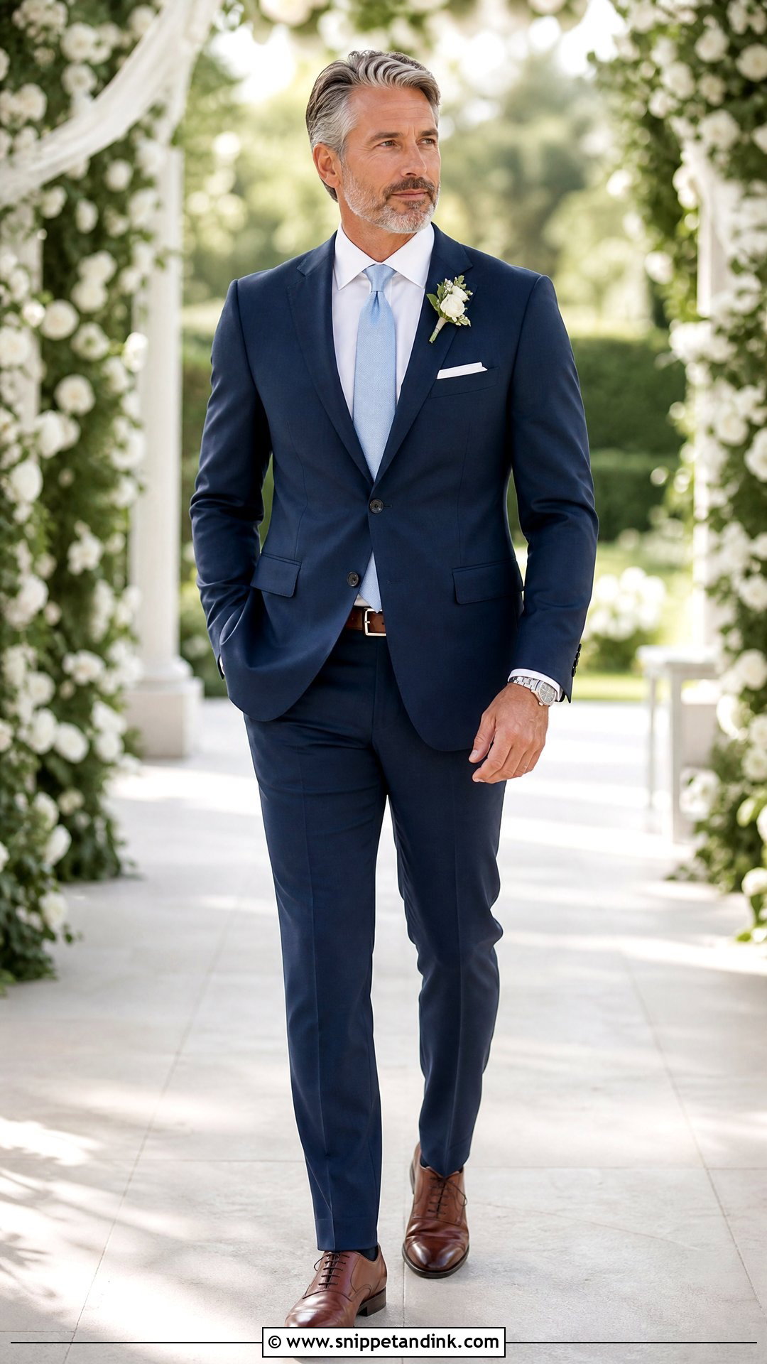 Navy Suit With Pale Blue Tie Father Wedding Outfit - Snippet and Ink - 20 Wedding Outfit for Father Ideas
