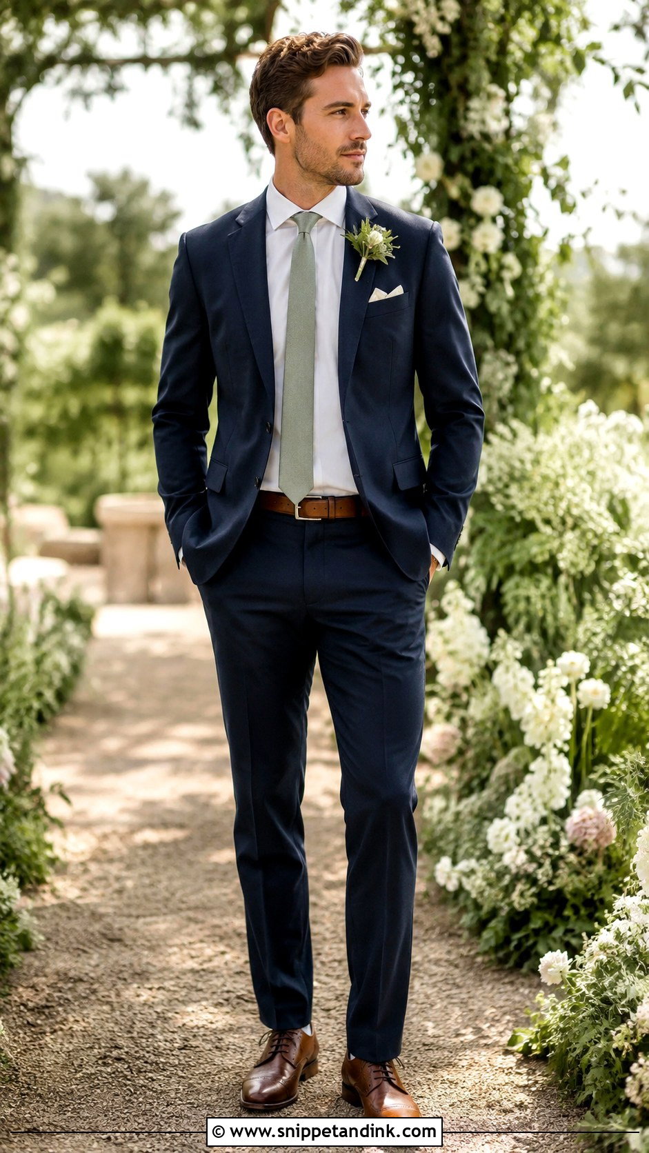 Navy Suit With Sage Green Tie - Snippet and Ink - 30 Navy Suit Wedding Ideas
