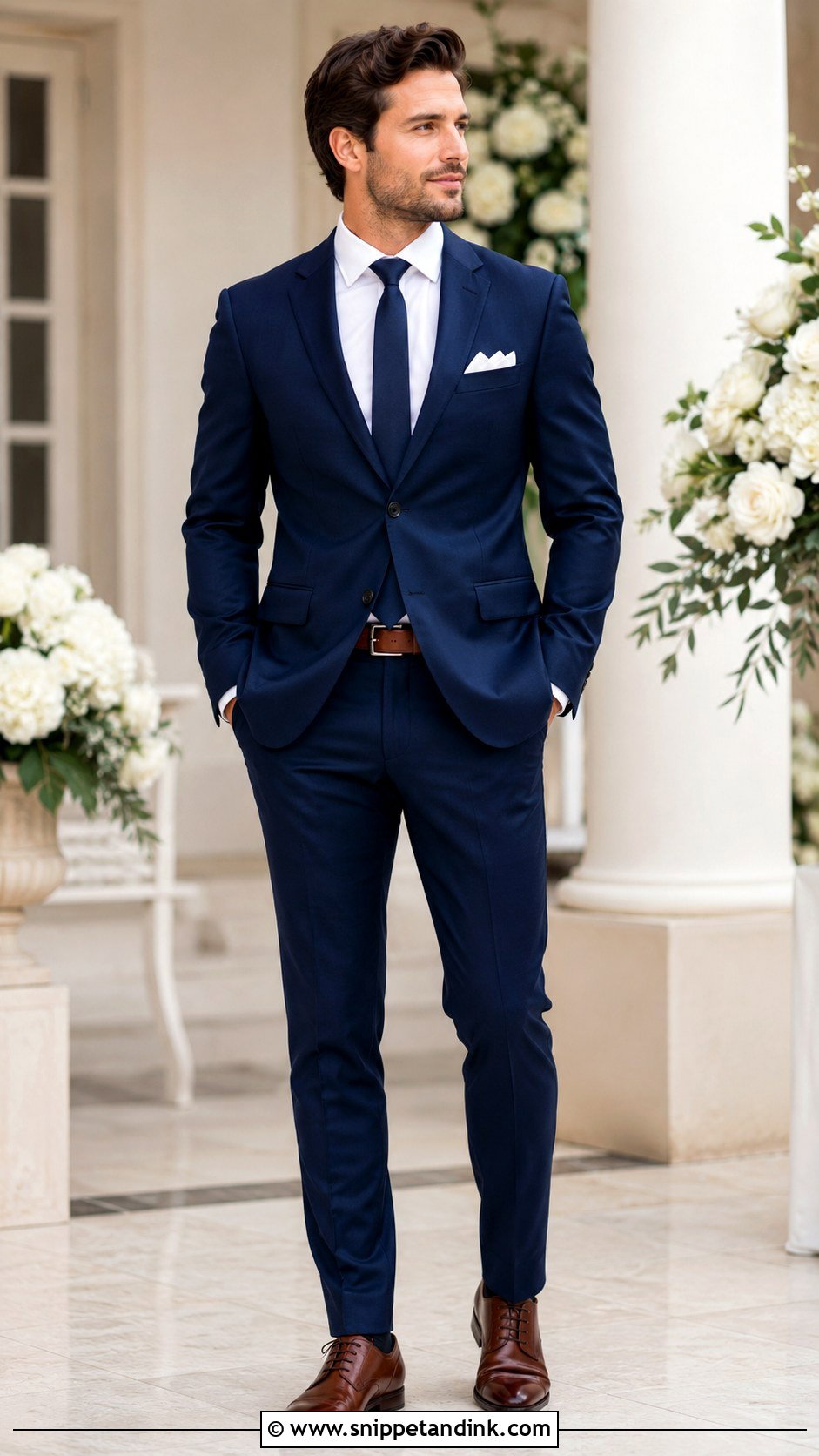 Navy Suit With White Pocket Square - Snippet and Ink - 30 Navy Suit Wedding Ideas