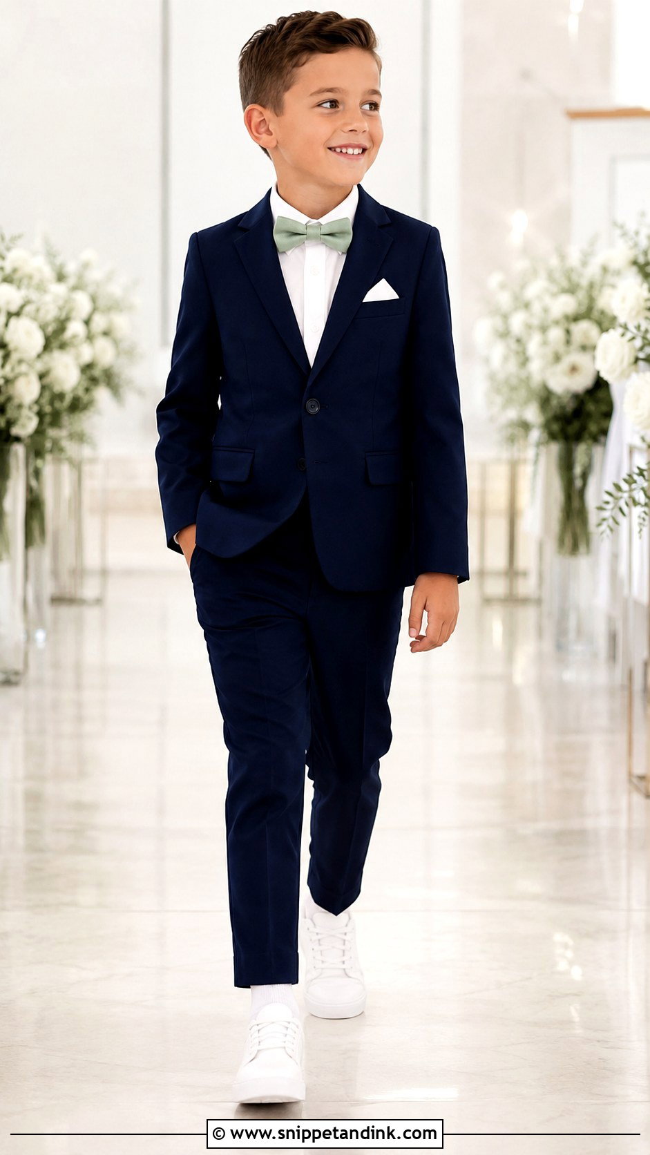 Navy Suit With White Sneakers - Snippet and Ink - 20 Navy Ring Bearer Outfit Ideas