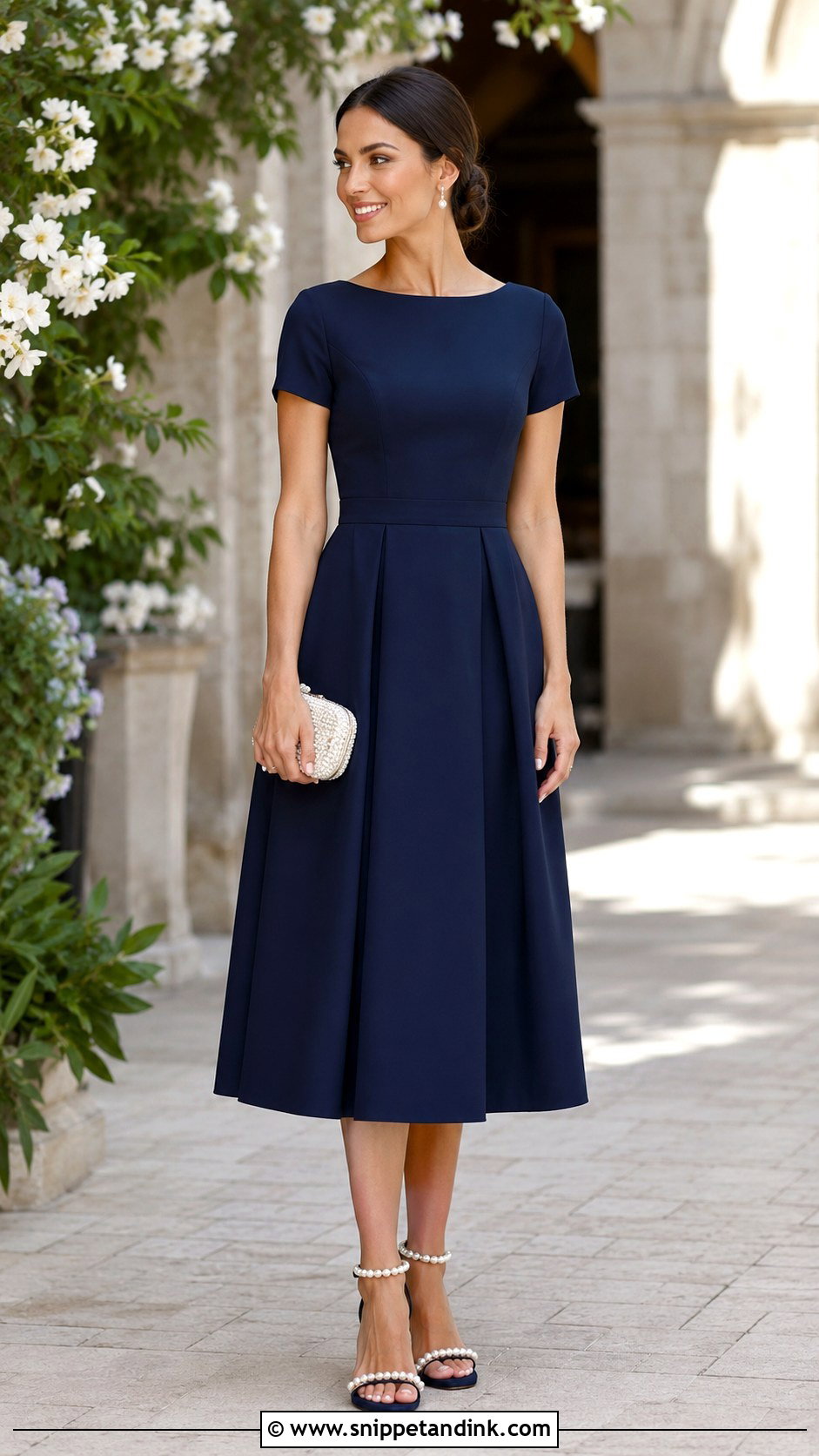 Navy Tea Length Dress Wedding Outfit - Snippet and Ink - 25 Navy Dress Outfit Wedding Ideas