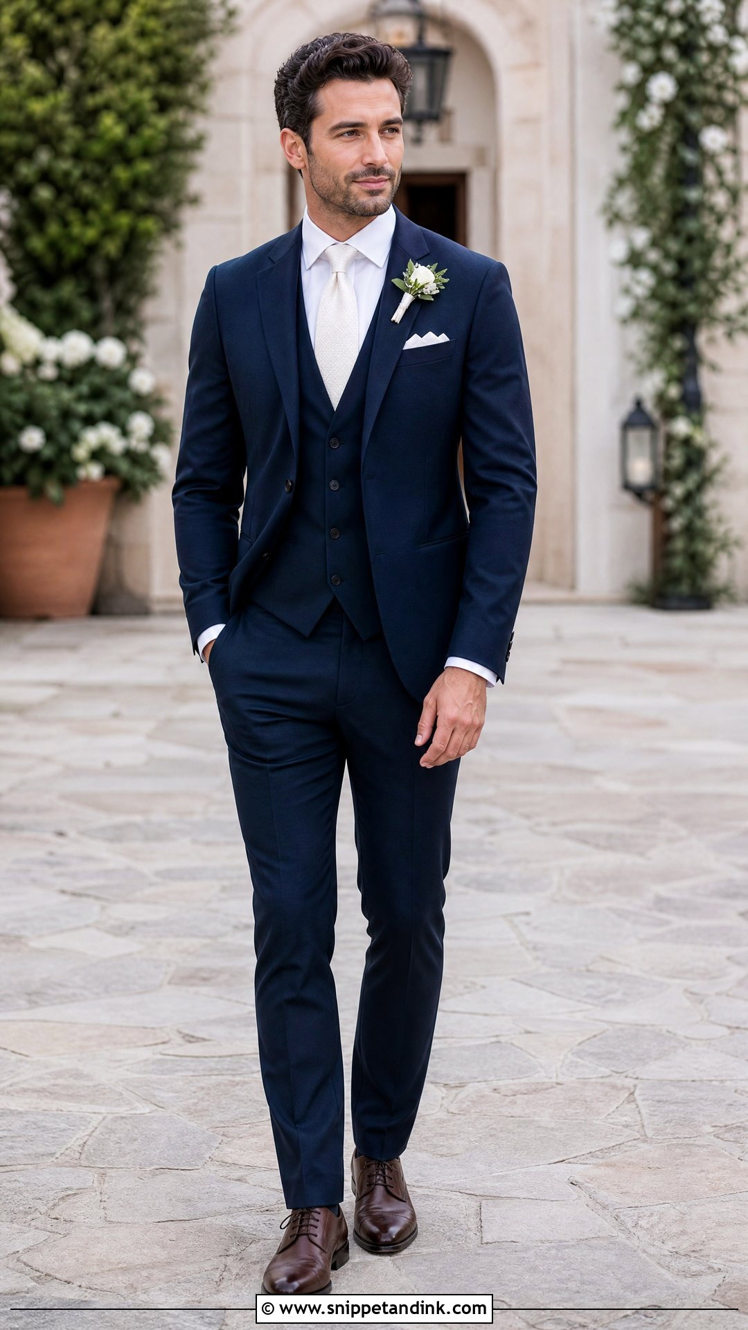 Navy Three Piece Wedding Suit - Snippet and Ink - 20 Wedding Husband Suit Ideas