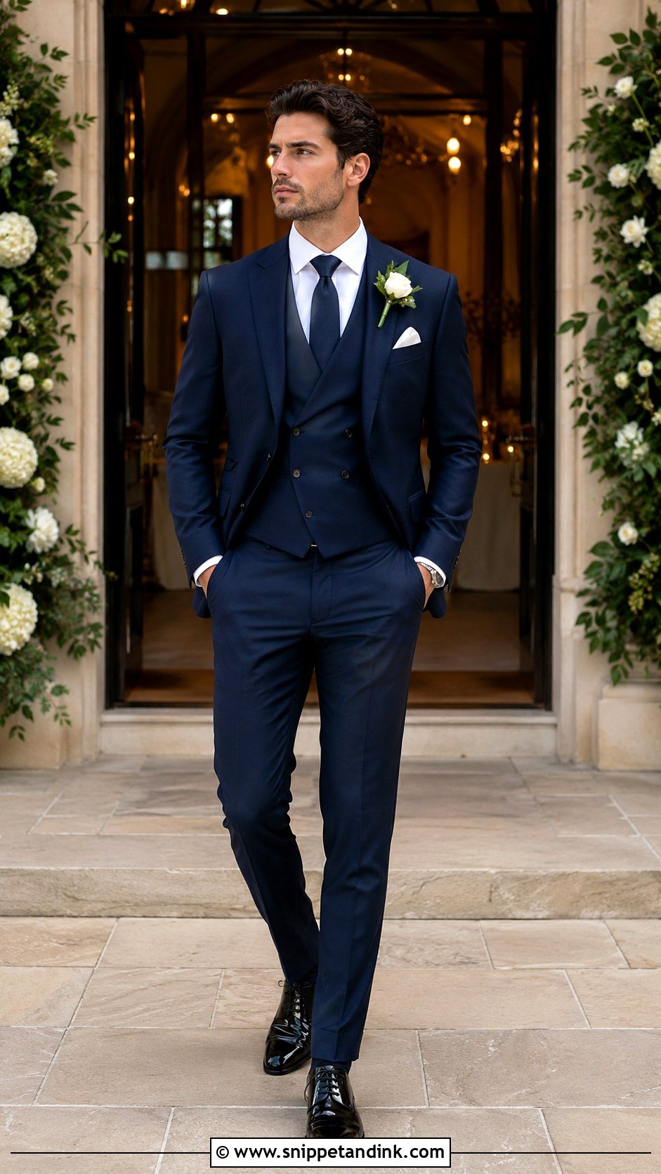 Navy Three Piece Wedding Suit - Snippet and Ink - 30 Navy Suit Wedding Ideas