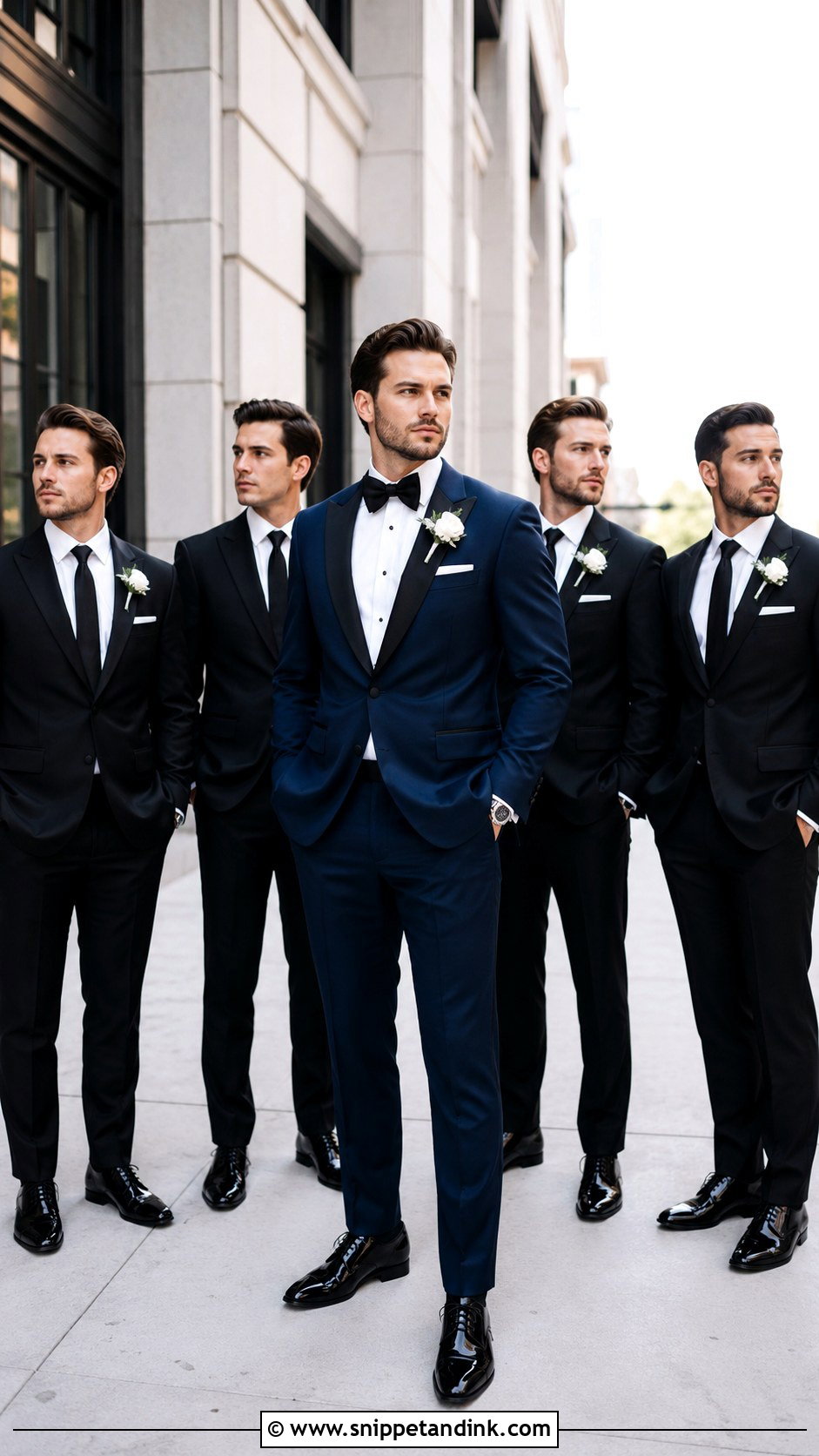 Navy Tux With Black Groomsmen Suits - Snippet and Ink - 25 Navy Tux Wedding Ideas