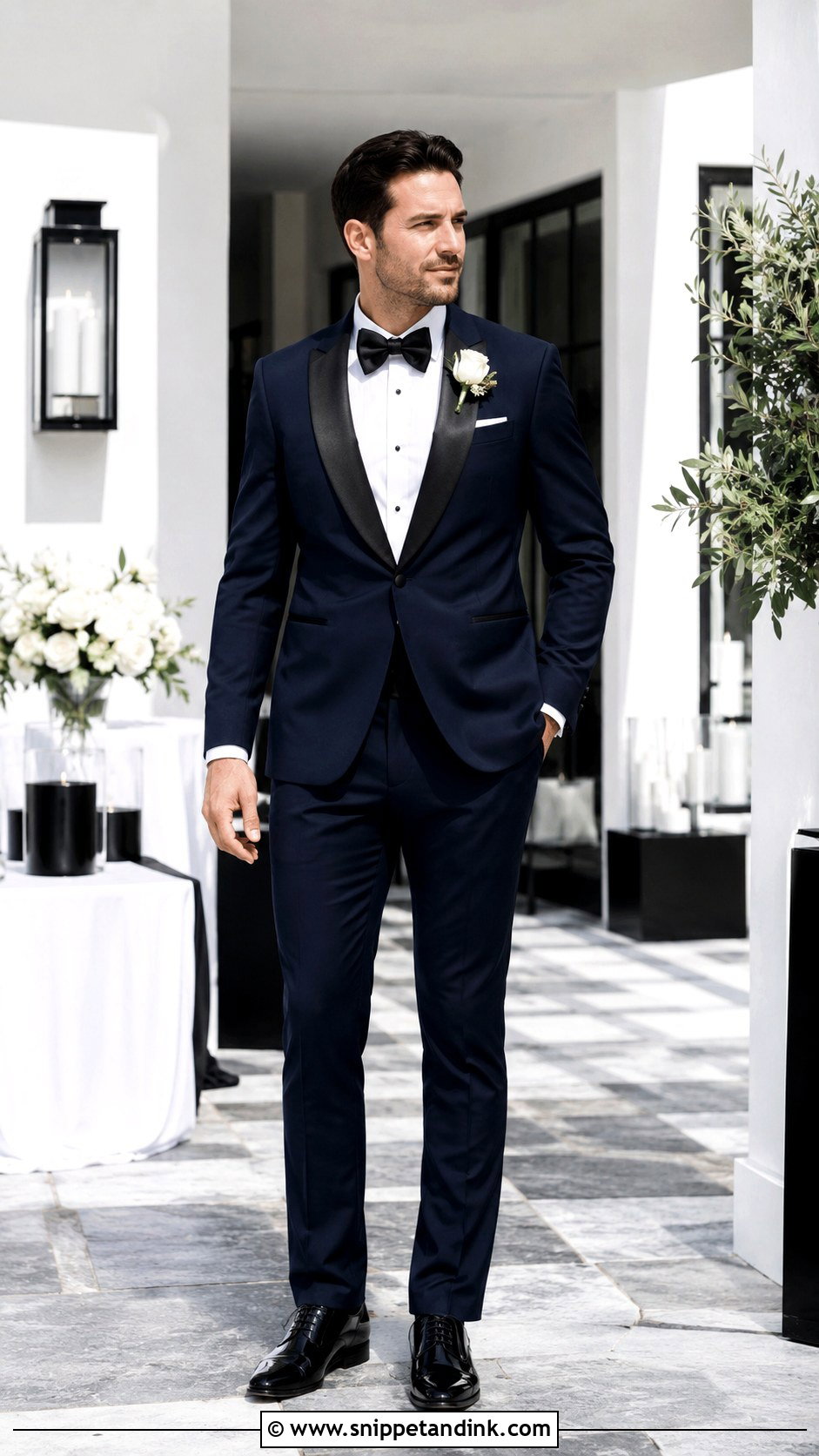 Navy Tux With Black Satin Lapel - Snippet and Ink - 25 Navy Tux Wedding Ideas